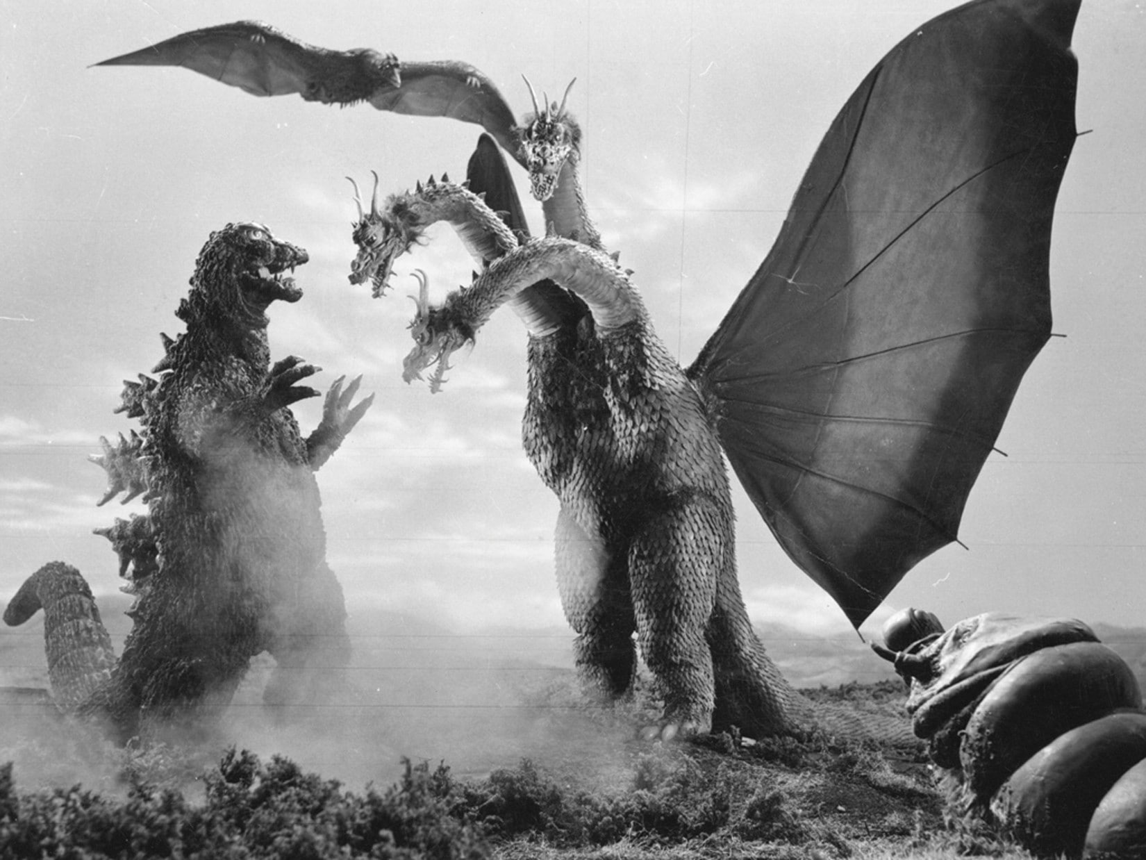 Godzilla, 720P, creature, Ghidorah, movies, monochrome, HD Wallpaper