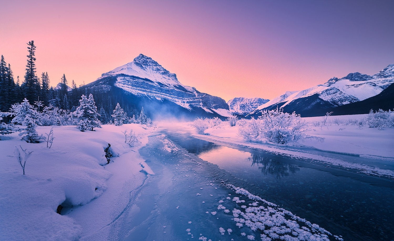 Banff National Park, frost, tranquility, landscape, snowy peak, scenics - nature, nature, river, 720P, travel destinations, photography, tranquil scene, HD Wallpaper
