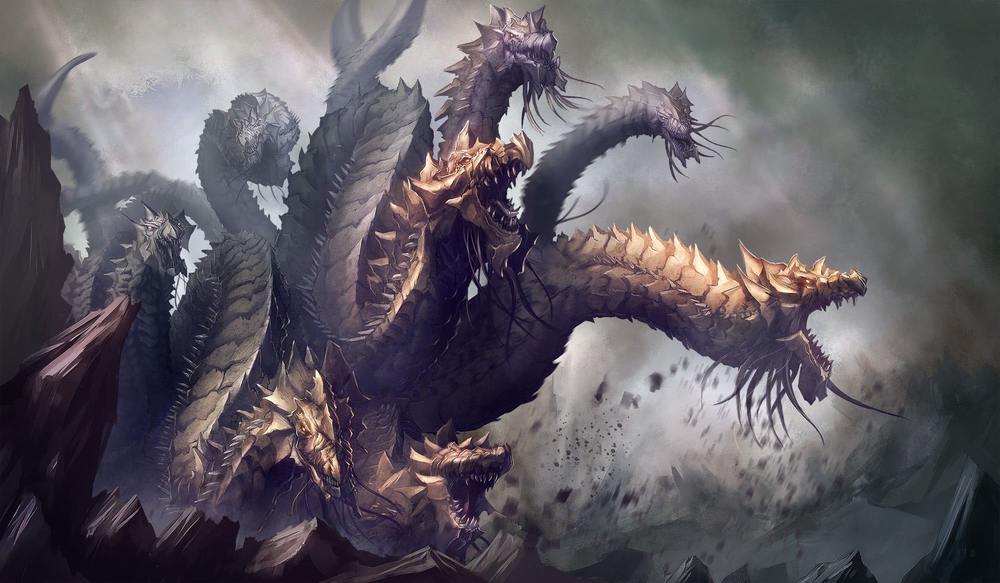 outdoors, vertebrate, animal wildlife, nature, flying, 1080P, digital art, mythology, tree, cold temperature, hydra, environment, bird, one animal, no people, HD Wallpaper