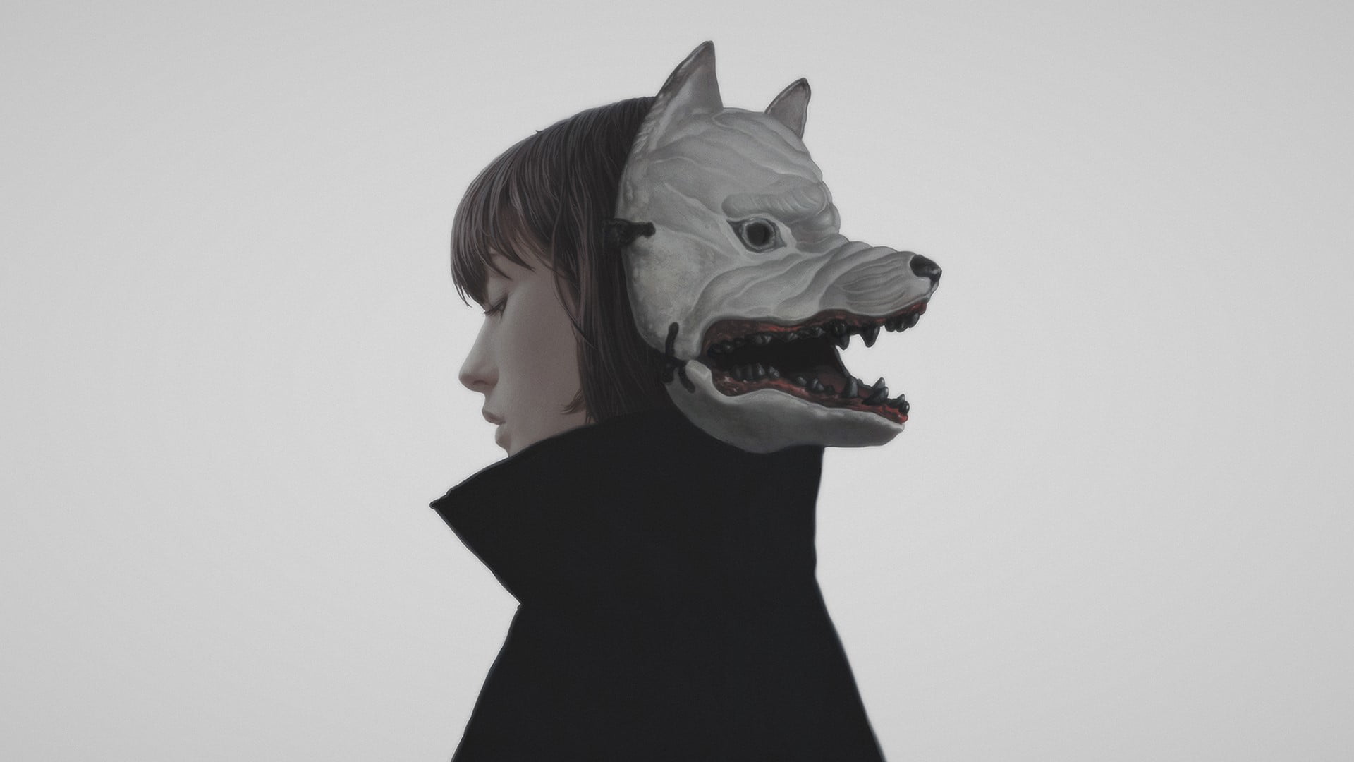 domestic, copy space, artwork, one animal, people, women, studio shot, representation, disguise, mask, fantasy art, canine, obscured face, 1080P, dog, HD Wallpaper