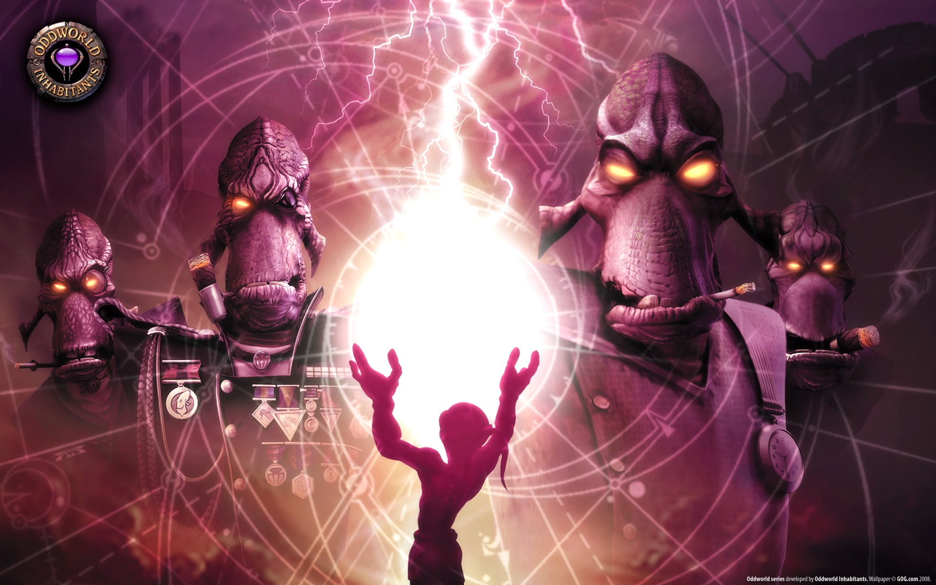 digital composite, men, Oddworld: Abes Oddysee, illuminated, 1080P, Oddworld, art and craft, aliens, glowing, video games, representation, human representation, HD Wallpaper