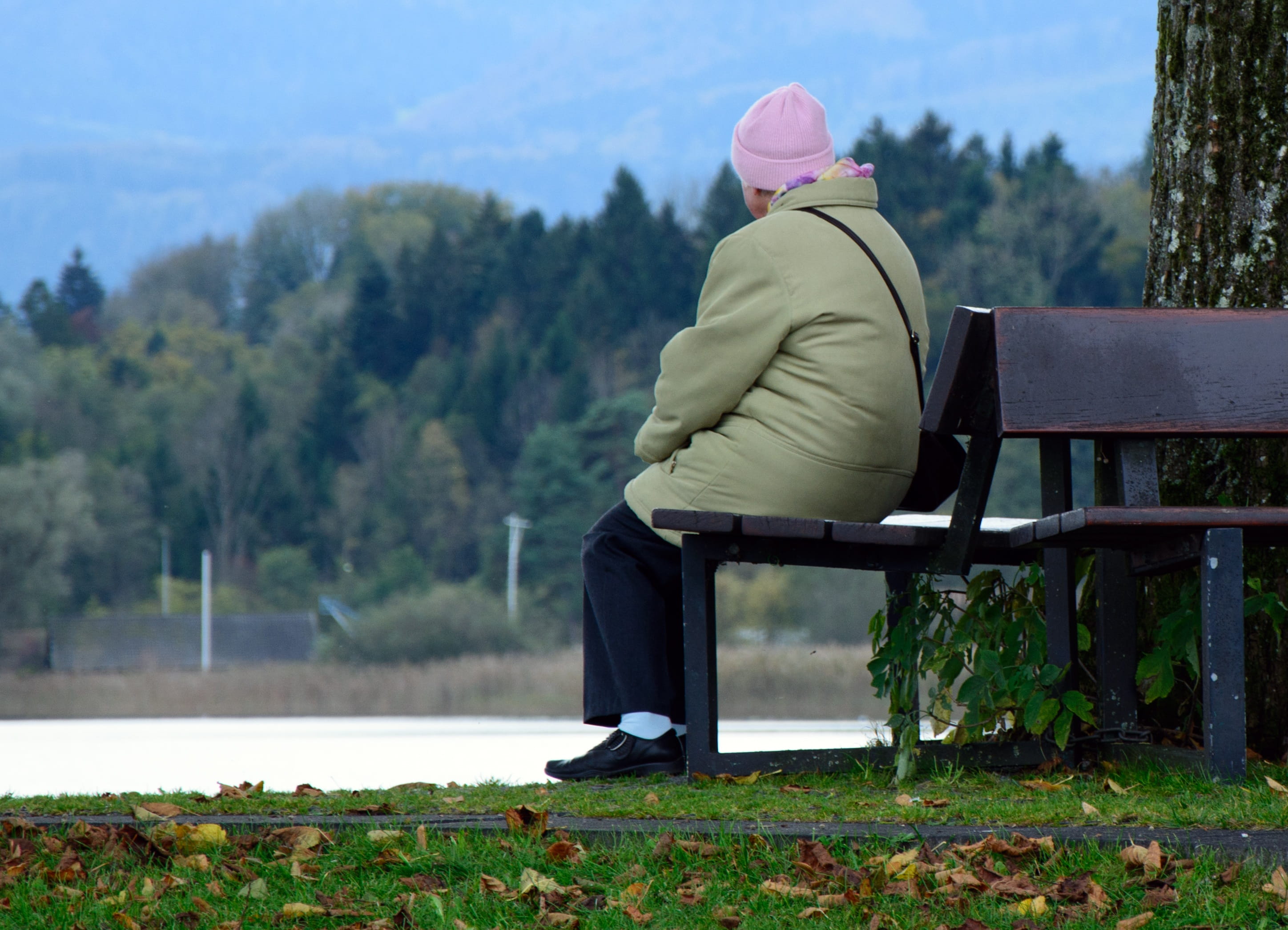 chair, snow, lifestyles, full length, day, rest, sky, old, one person, look, rear view, jacket, bank, real people, park bench, leisure activity, green, HD Wallpaper