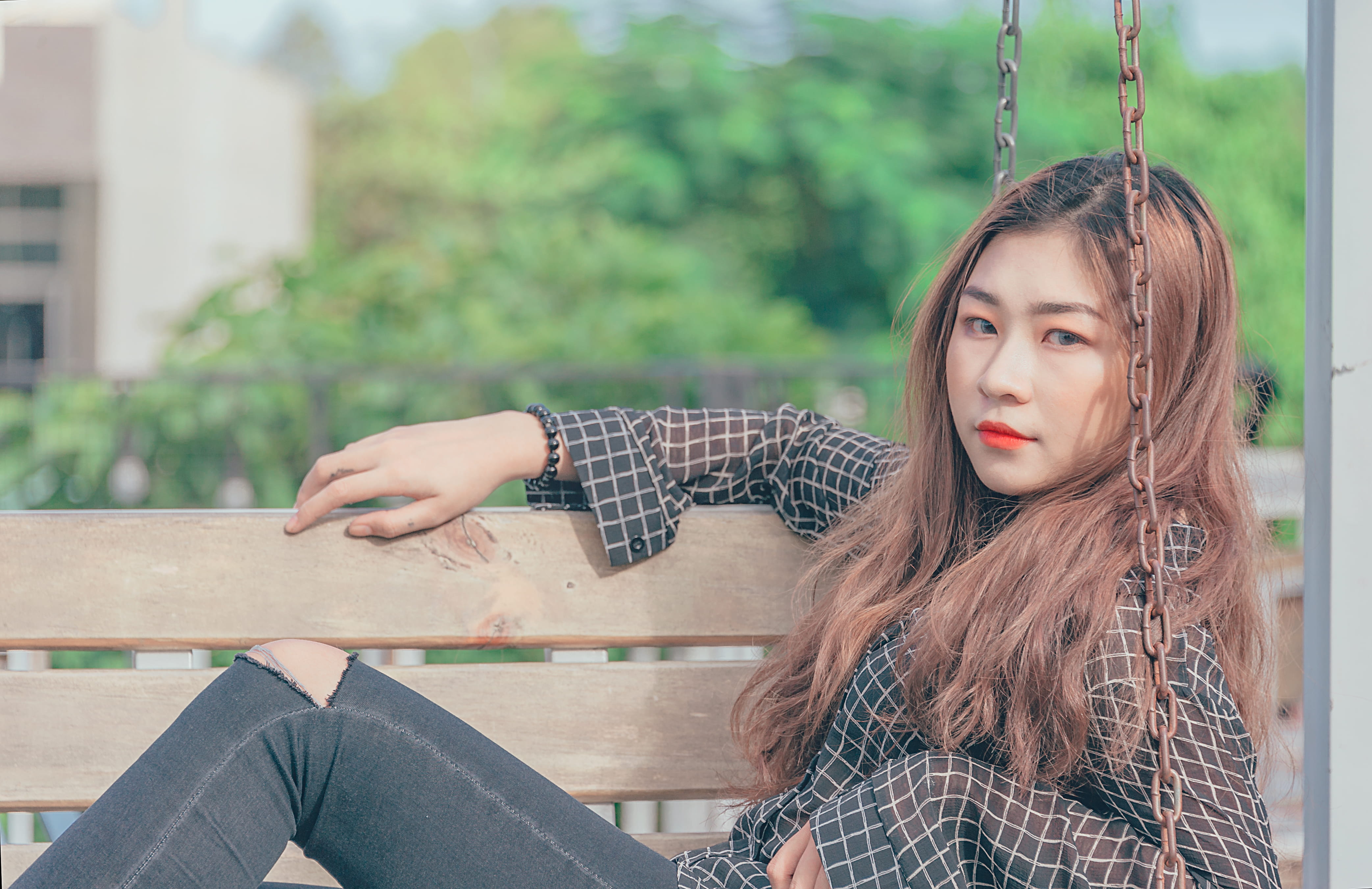 pretty, person, child, sleeved, casual, girl, hairstyle, teenager, leisure activity, casual clothing, swing, hair, woman, shirt, day, daytime, young, wear, HD Wallpaper