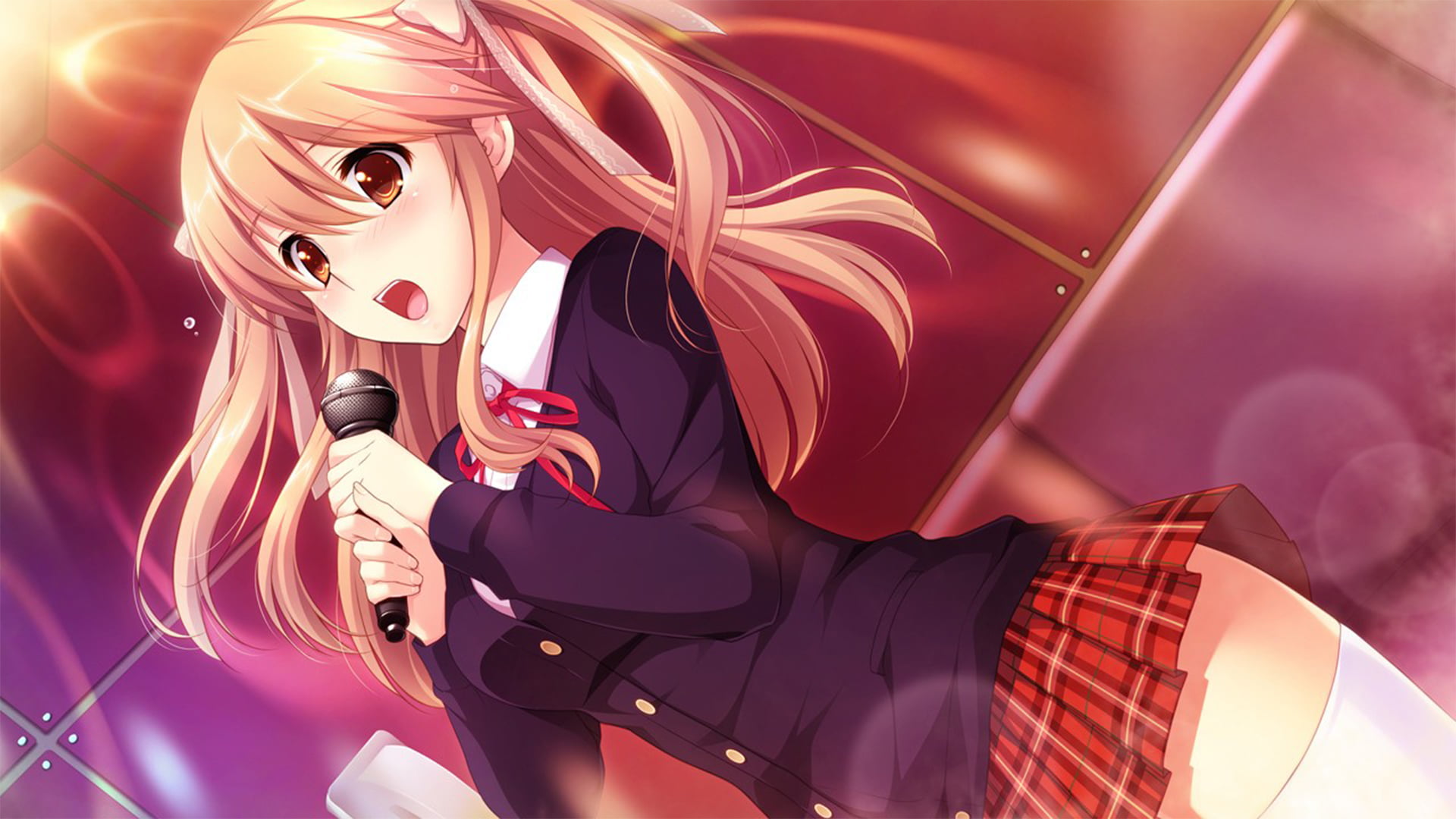 anime girls, young women, technology, one person, female, Hatsukoi 1/1, real people, indoors, Morino Yukino, red, holding, music, lifestyles, wearing, arts culture and entertainment, HD Wallpaper