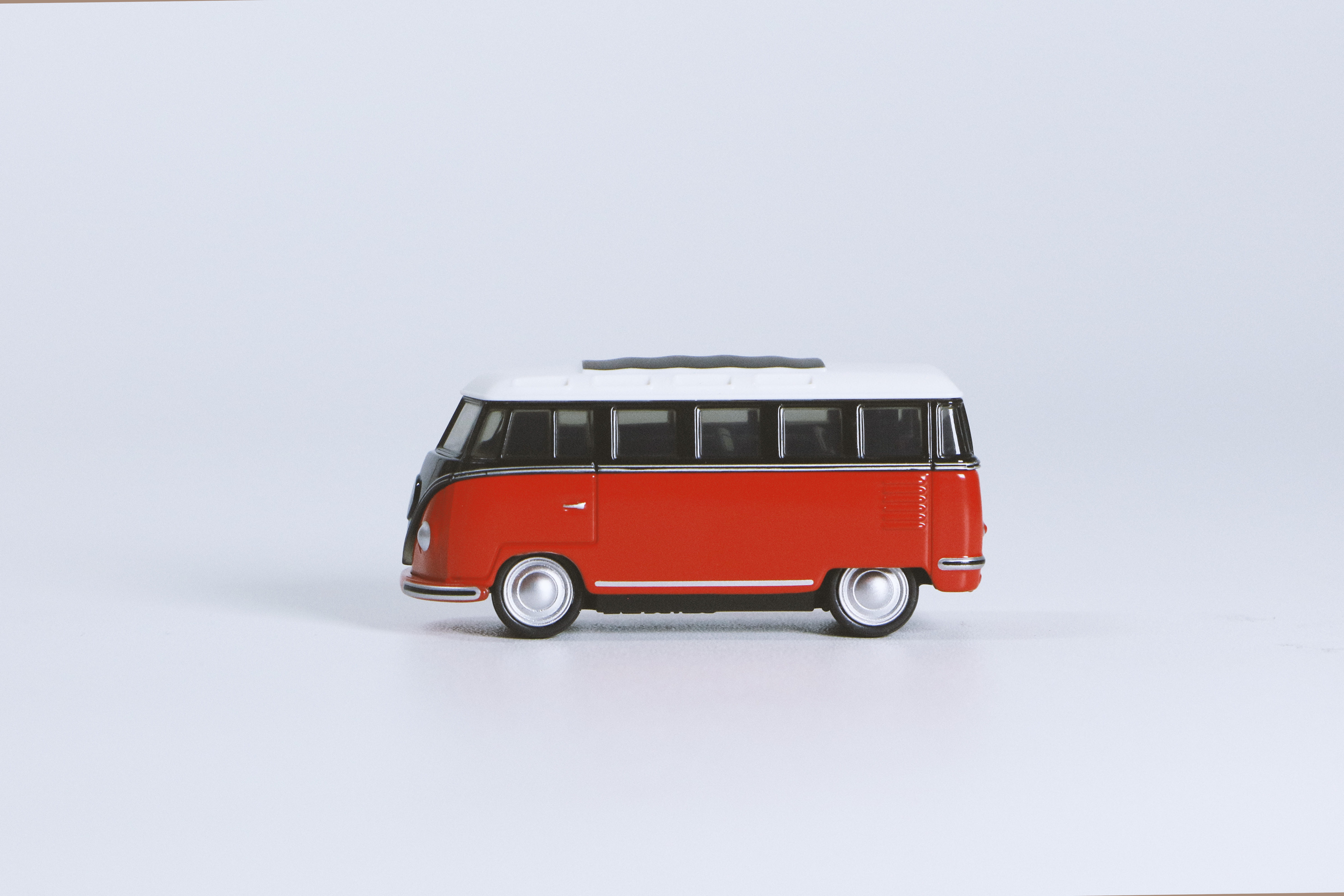 indoors, van, hurry, no people, colored background, small, motorhome, land vehicle, miniature, fast, toy, windshield, red, transportation, road, white, HD Wallpaper