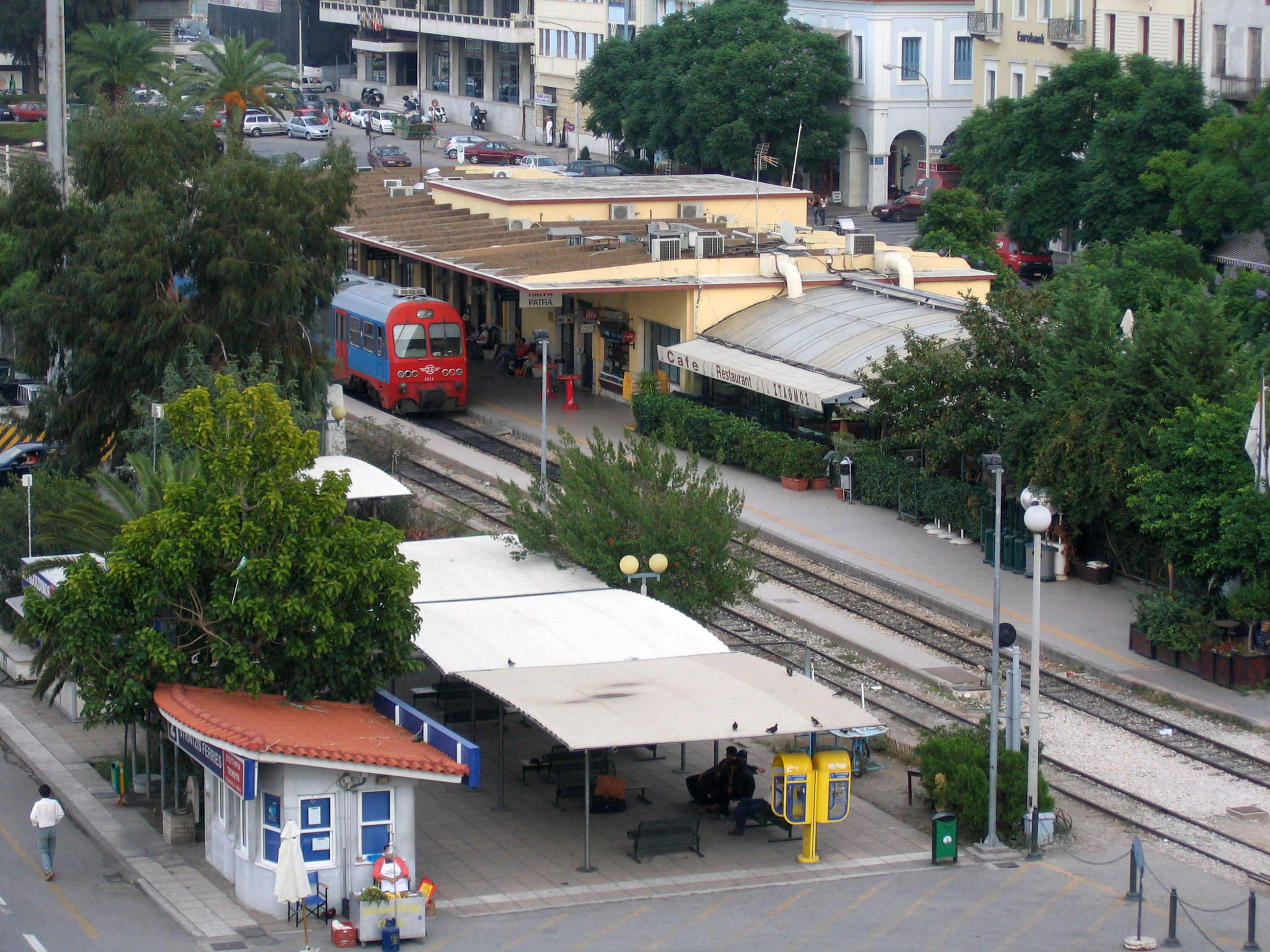 traffic, nature, tree, transportation, city, Patras, land vehicle, incidental people, motor vehicle, outdoors, track, railway, station, rail transportation, HD Wallpaper