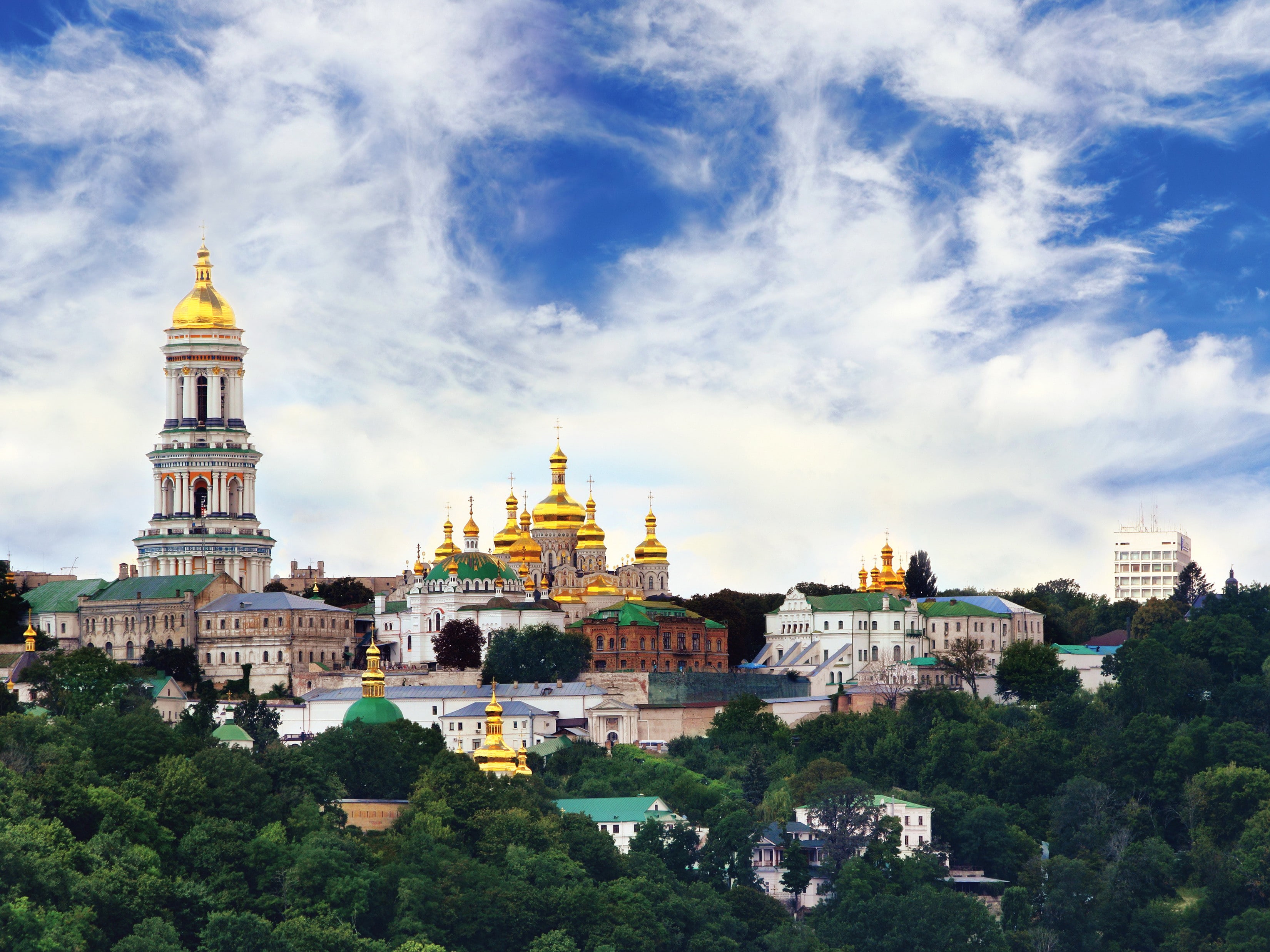 Kiev, church, city, 2K, photo, monastery, sky, Kievo-Pechersk Lavra, Cathedral, Ukraine, HD Wallpaper
