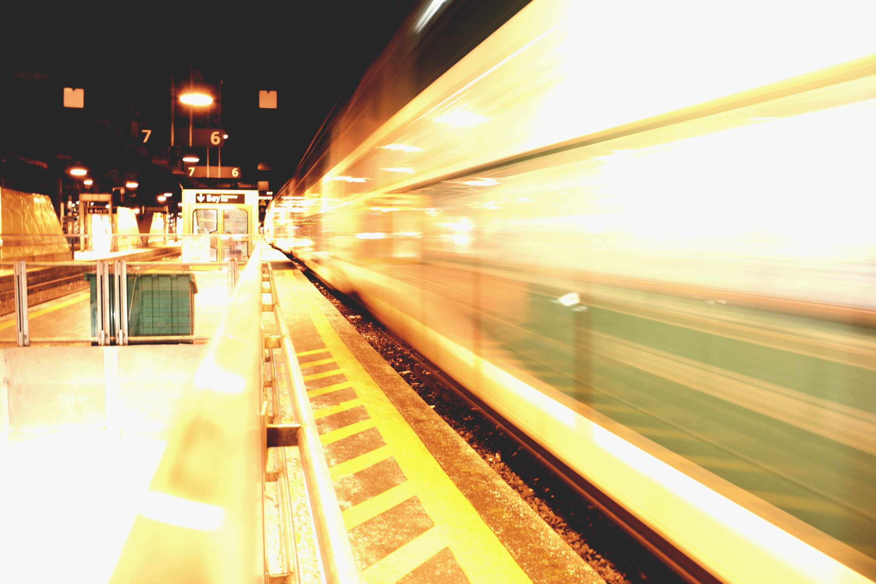 train station, urban, 2K, photography, street, night, long exposure, lights, city, HD Wallpaper