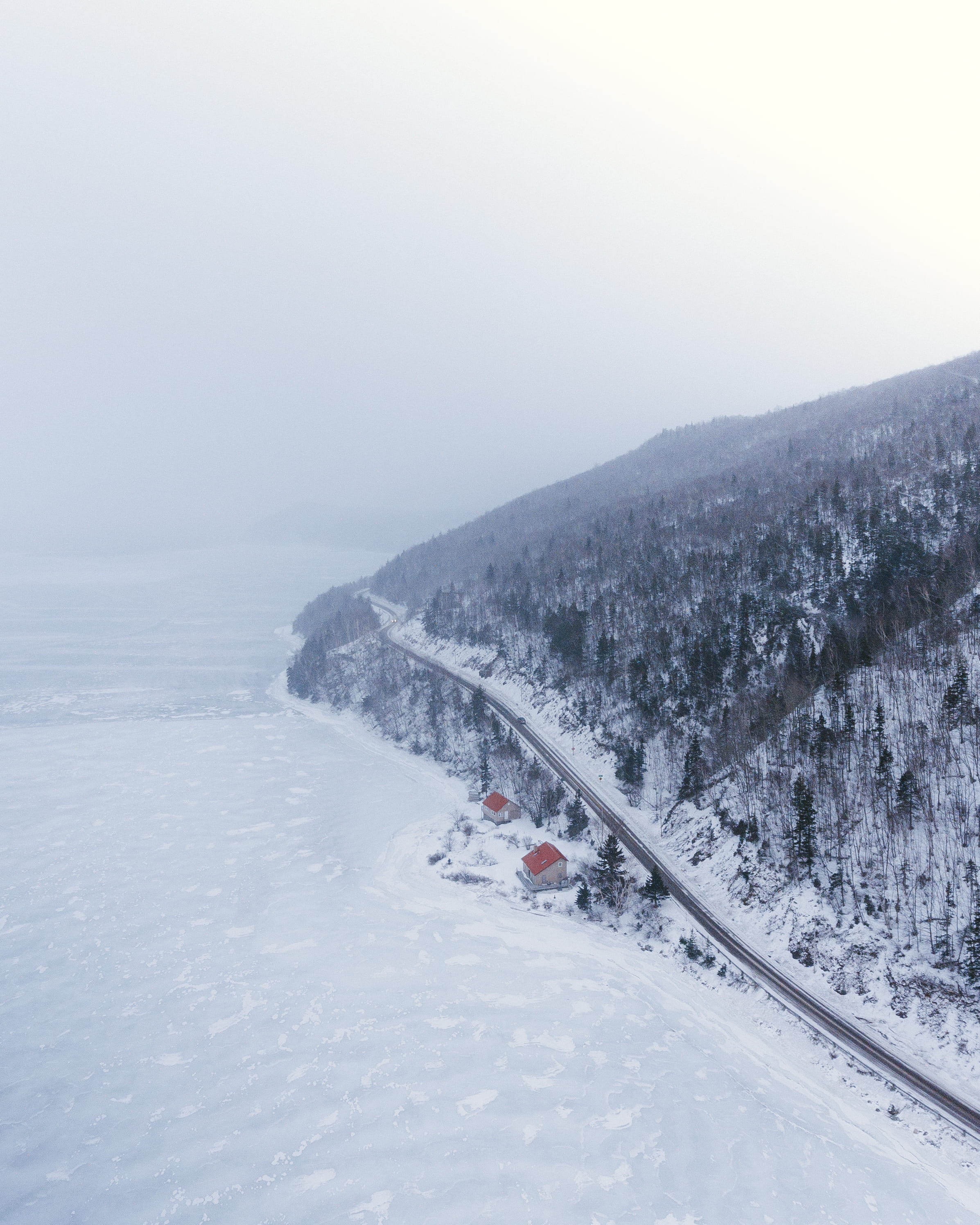 snow, nature, sport, scenery, fog, covered, ice, drone, abies, slope, cape breton, plant, snowcapped mountain, piste, sports, covering, mode of transportation, Phone HD Wallpaper