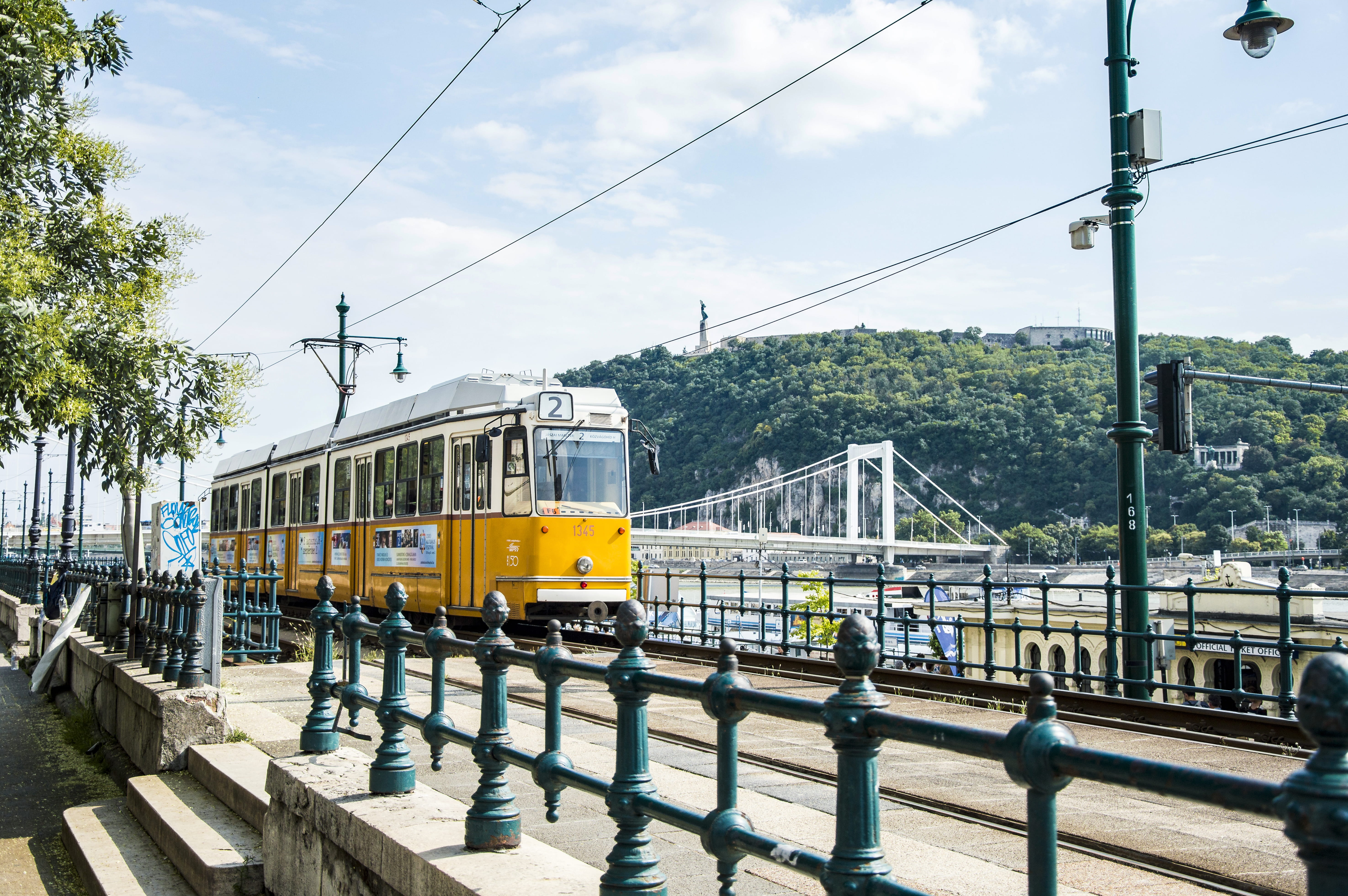 plant, transport, vehicle, urban, nature, electricity, mode of transportation, built structure, yellow, railing, tram, transportation, cable car, track, HD Wallpaper