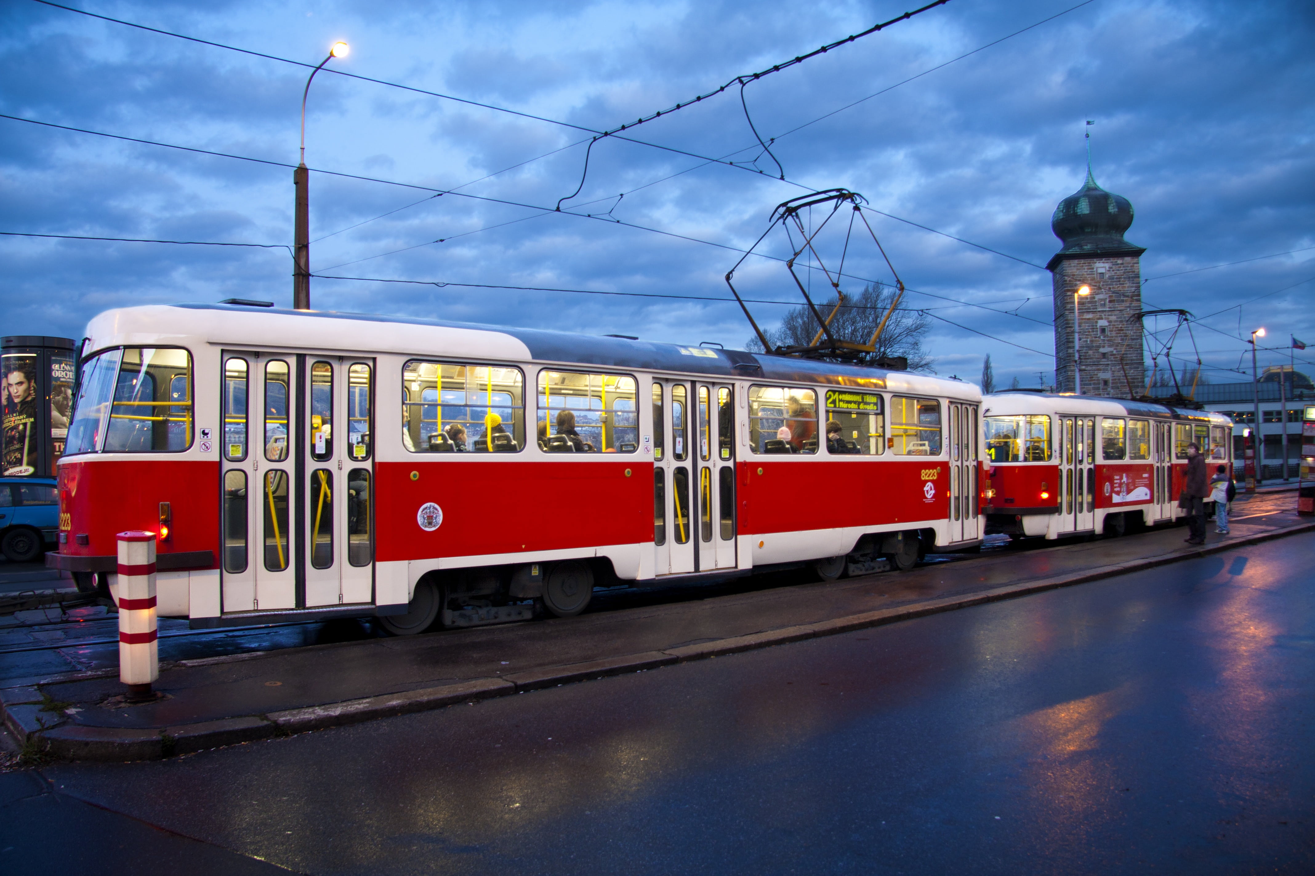 prague, train, cloud - sky, architecture, sky, tram, cable car, nature, transportation, power supply, public transportation, railroad track, rail transportation, HD Wallpaper