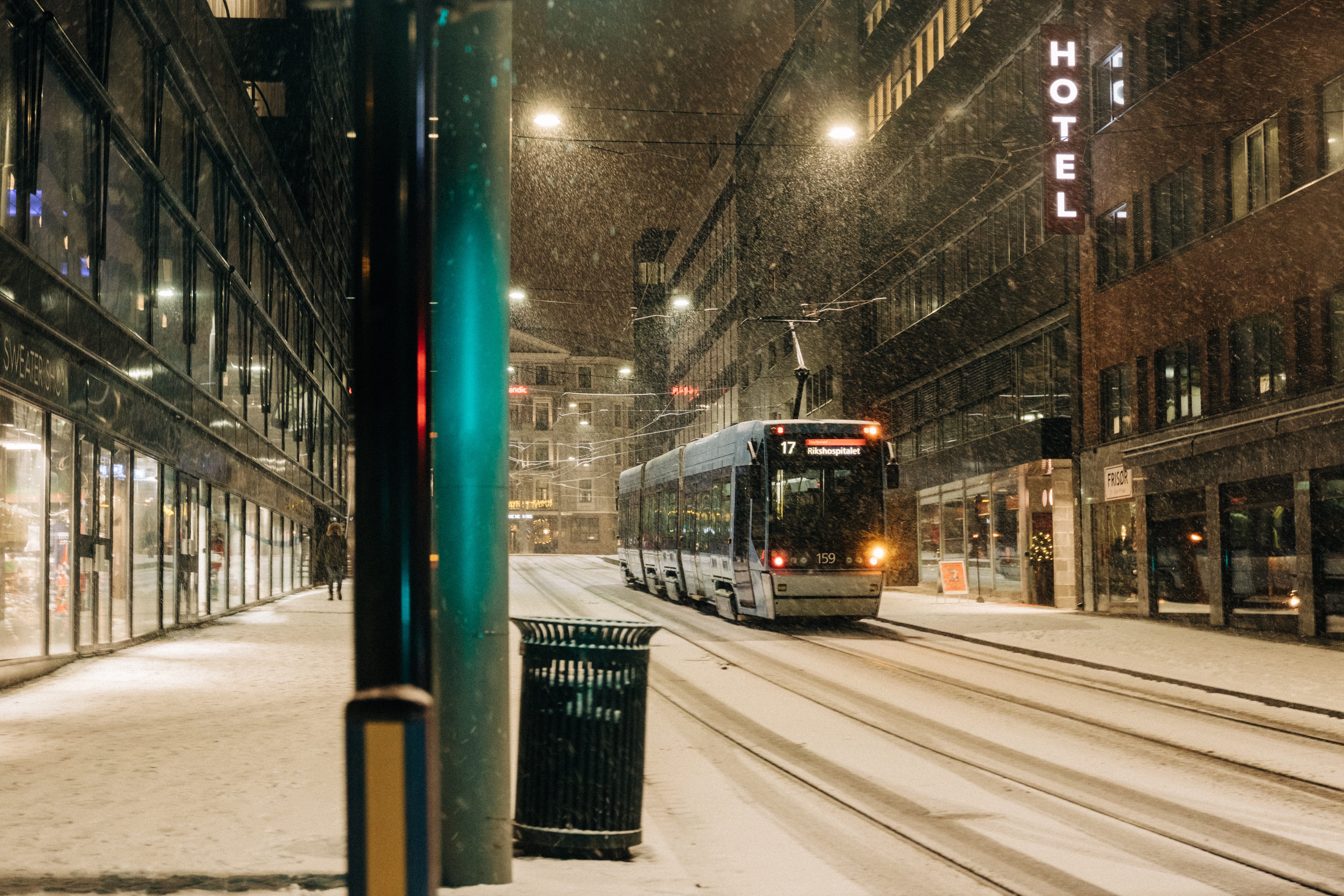 night, person, city, track, built structure, mode of transportation, town, vehicle, train - vehicle, tram, terminal, cold temperature, street, bus, train, HD Wallpaper