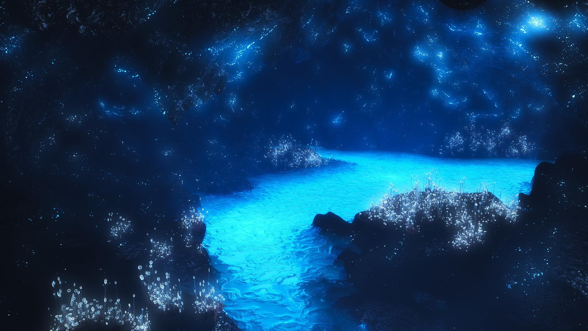 blue, dark, crystal, 3d and abstract, water, 1080P, beautiful, creek, HD Wallpaper