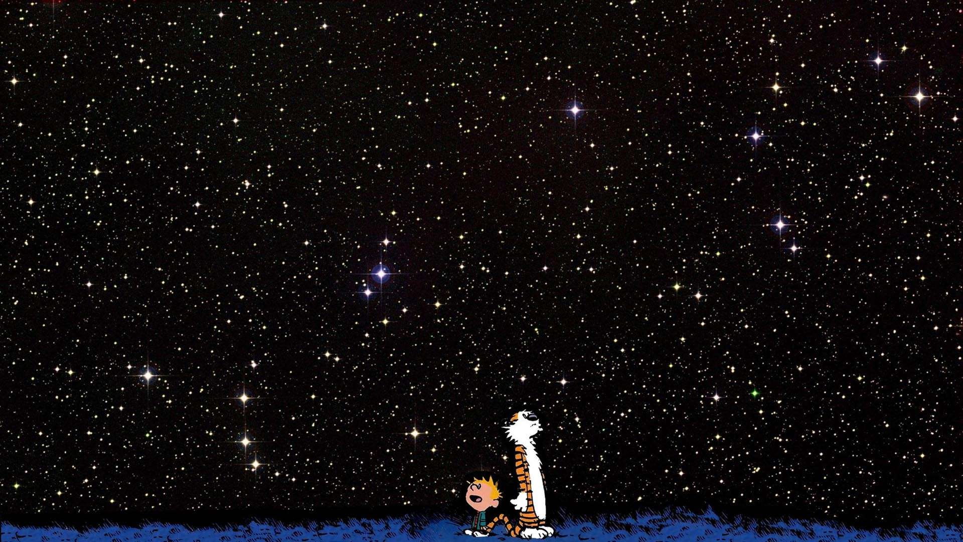calvin and hobbes, hd, starfield, hobbes, comic, 1080P, calvin, HD Wallpaper