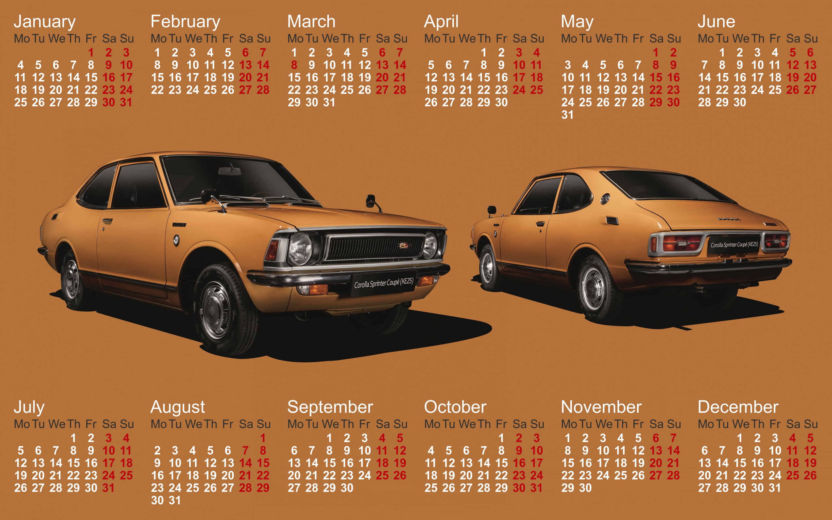 Toyota Corolla, numbers, 2K, calendar, brown background, car, month, coupe, 2021 (Year), Toyota, HD Wallpaper