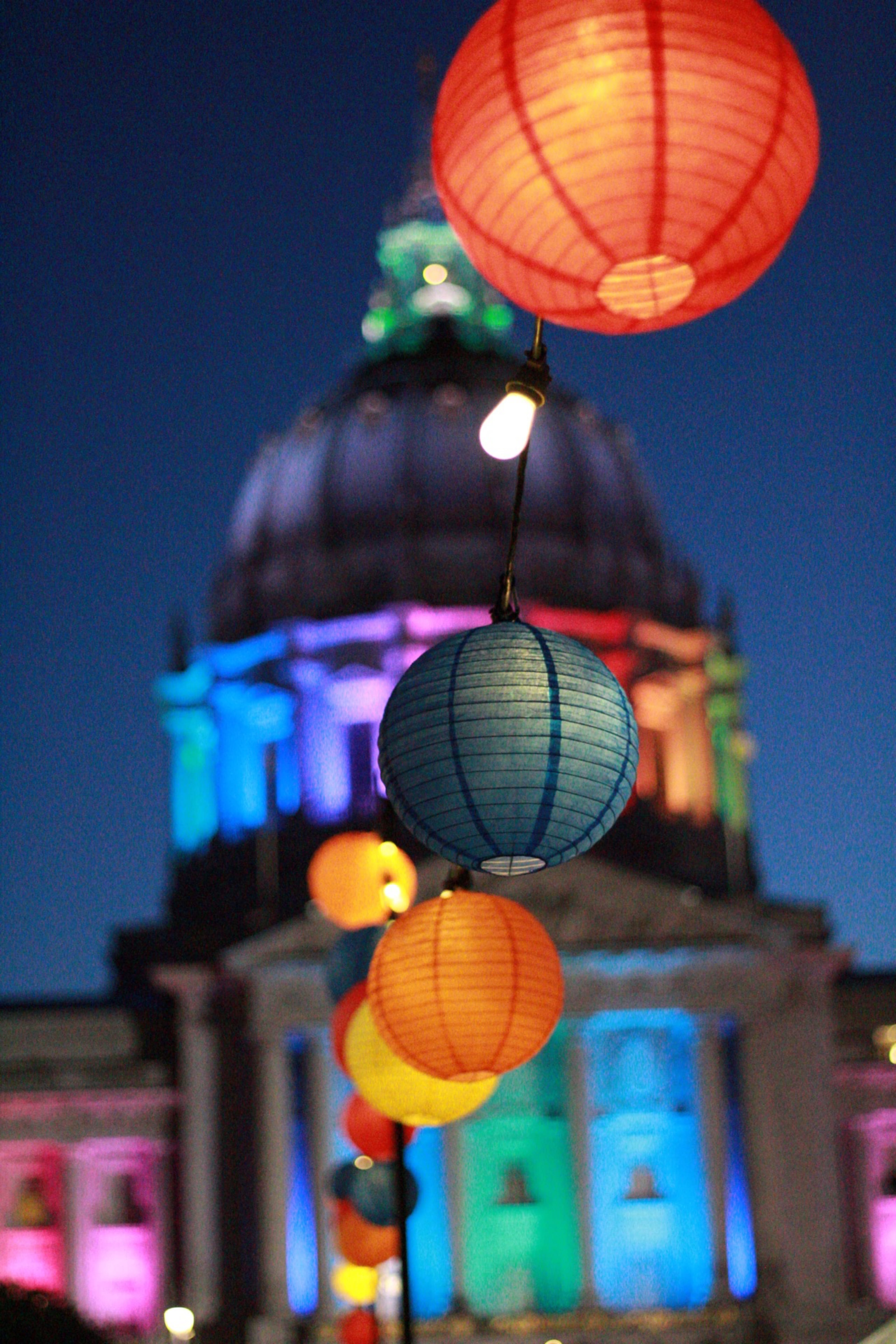 5K, lights, building exterior, lighting equipment, lanterns, decoration, sky, built structure, lgbtq, rainbow, lantern, united states, pride, traditional festival, Phone HD Wallpaper