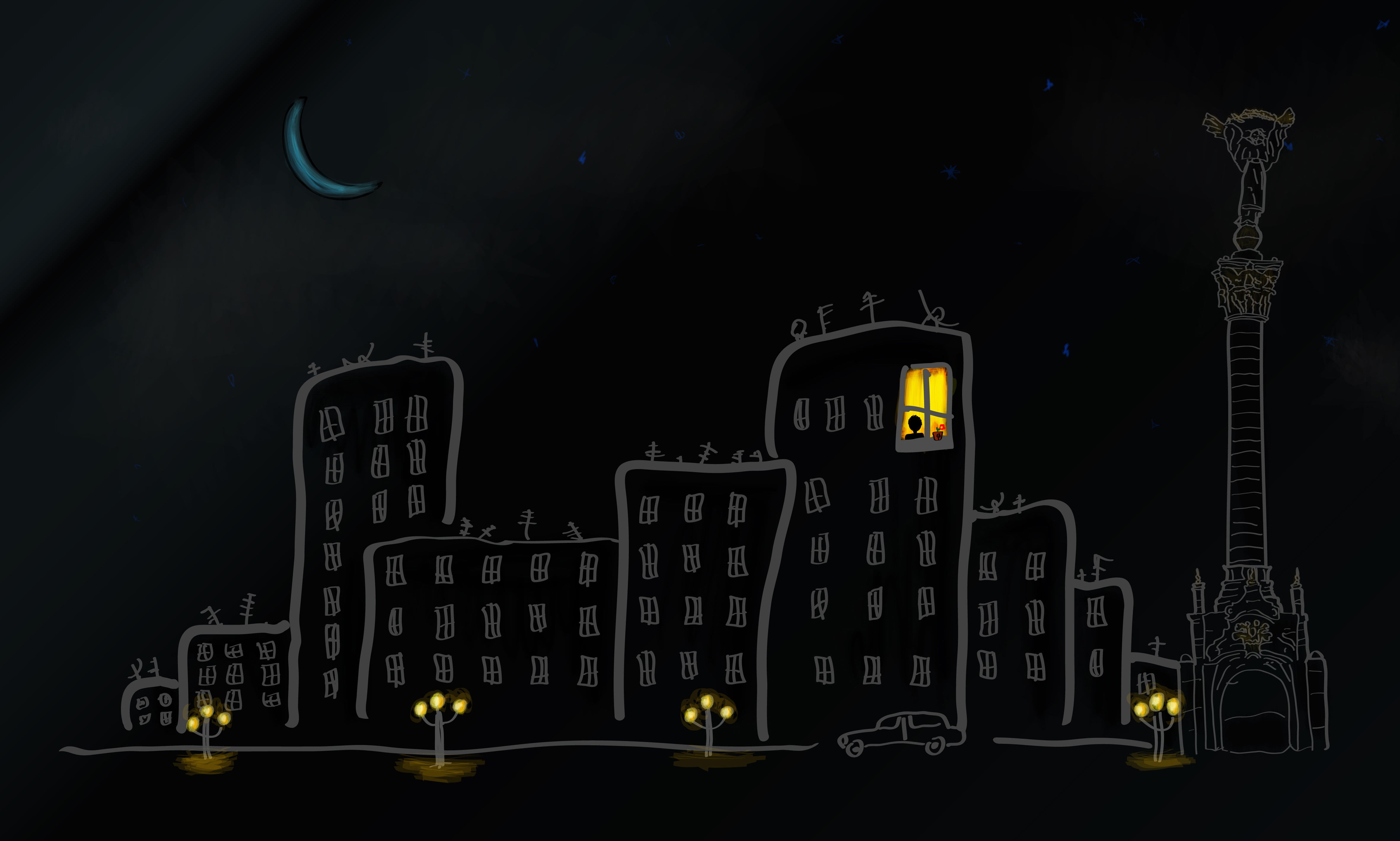 illuminated, glowing, famous Place, still life, sky, communication, lights, 4K, technology, vector, large group of objects, city, night, town, a month, HD Wallpaper
