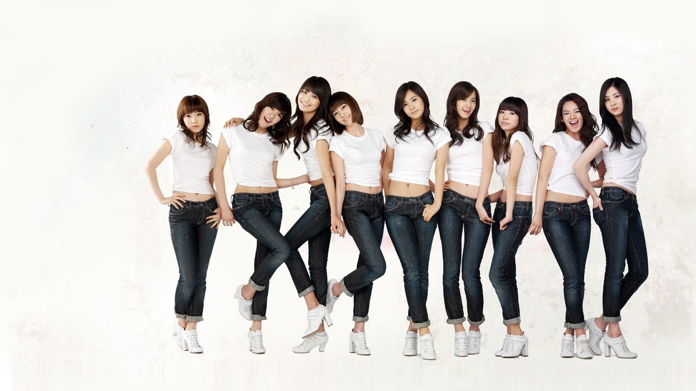 people, looking at camera, casual clothing, portrait, matching, Jessica Jung, full length, group, smiling, Girls Generation, Asian, SNSD, happiness, young men, HD Wallpaper