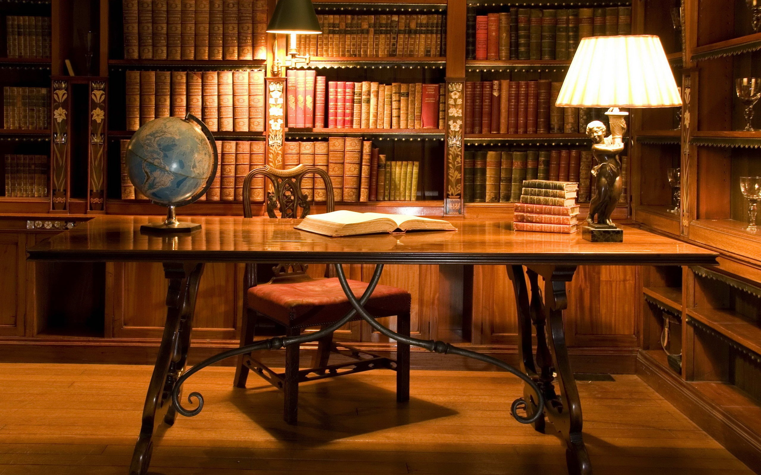 antique, bookshelf, aircraft, desk, 2K, art, x, library, hd, books, HD Wallpaper