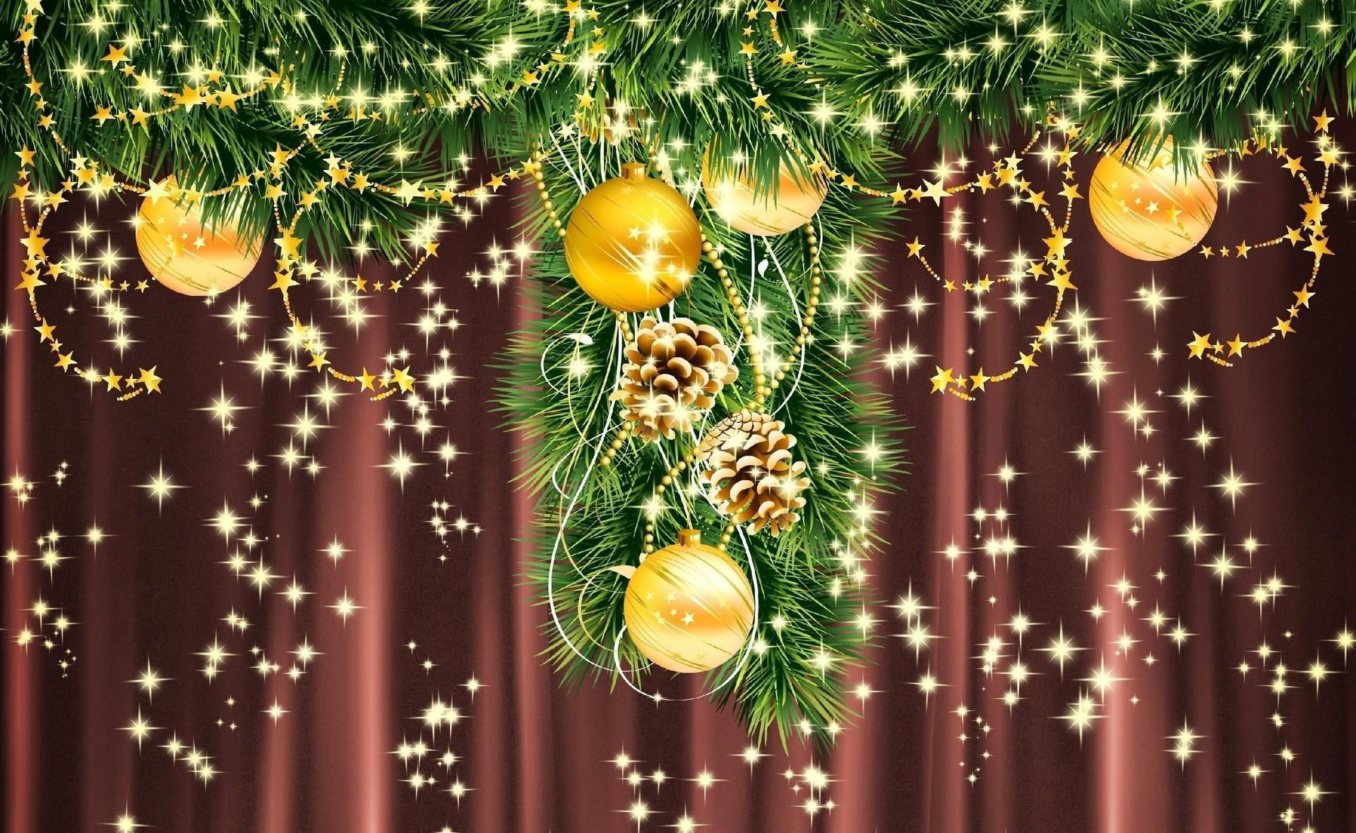 needles, christmas toys, cones, toys, 1080P, twinkling, holiday, branch, christmas, HD Wallpaper