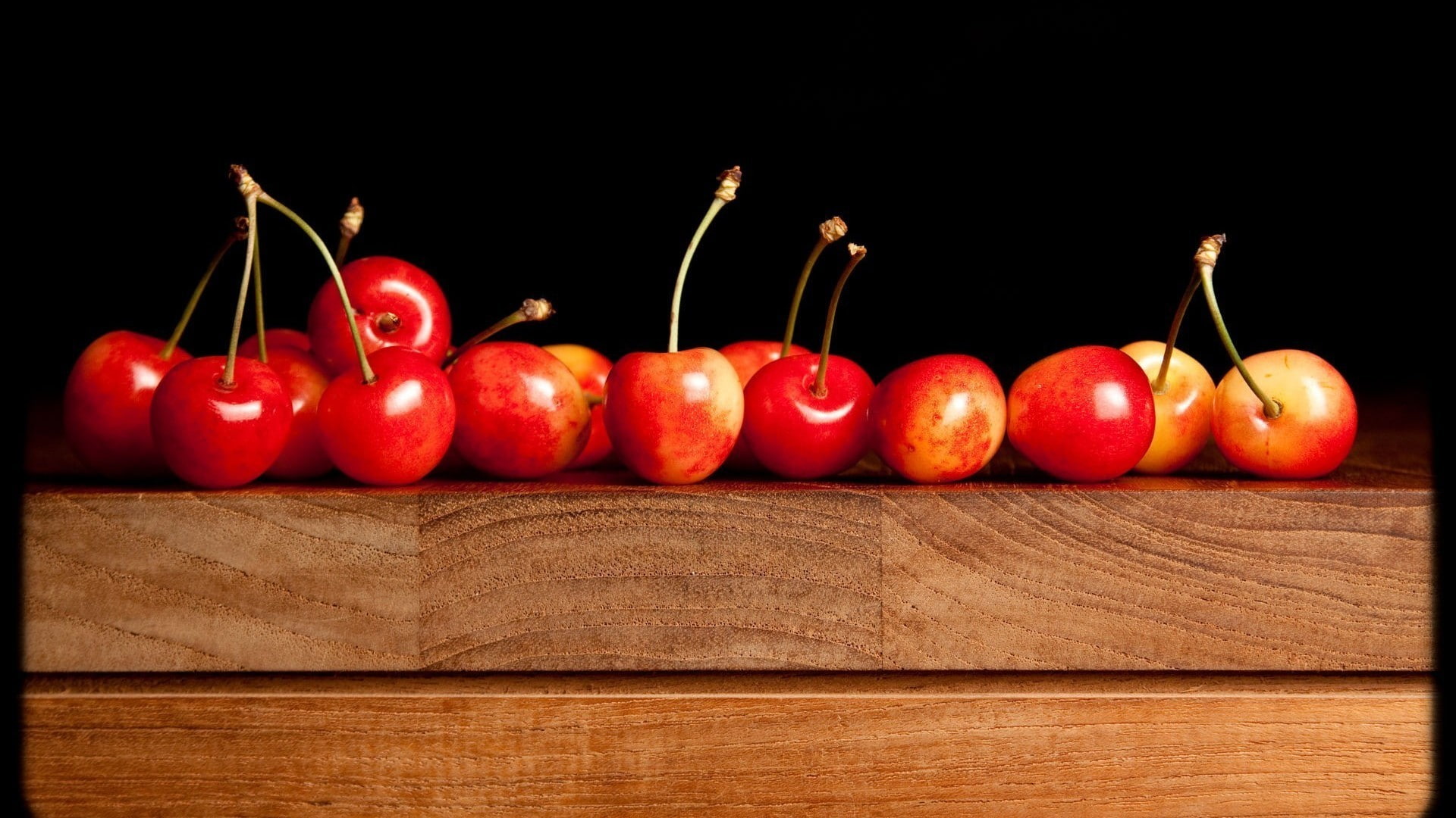 vegetable, freshness, fruit, group, apple - fruit, studio shot, wooden surface, indoors, cherry, wellbeing, still life, group of objects, close-up, black background, HD Wallpaper