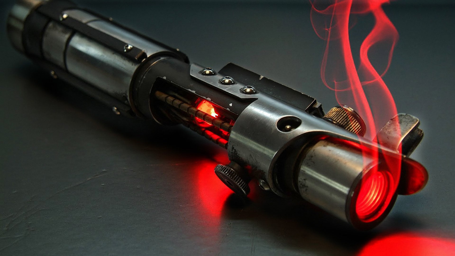 weapon, Red, Star Wars, handgun, crime, government, 1080P, social issues, violence, Lightsaber, sign, pipe, aggression, two objects, no people, studio shot, HD Wallpaper