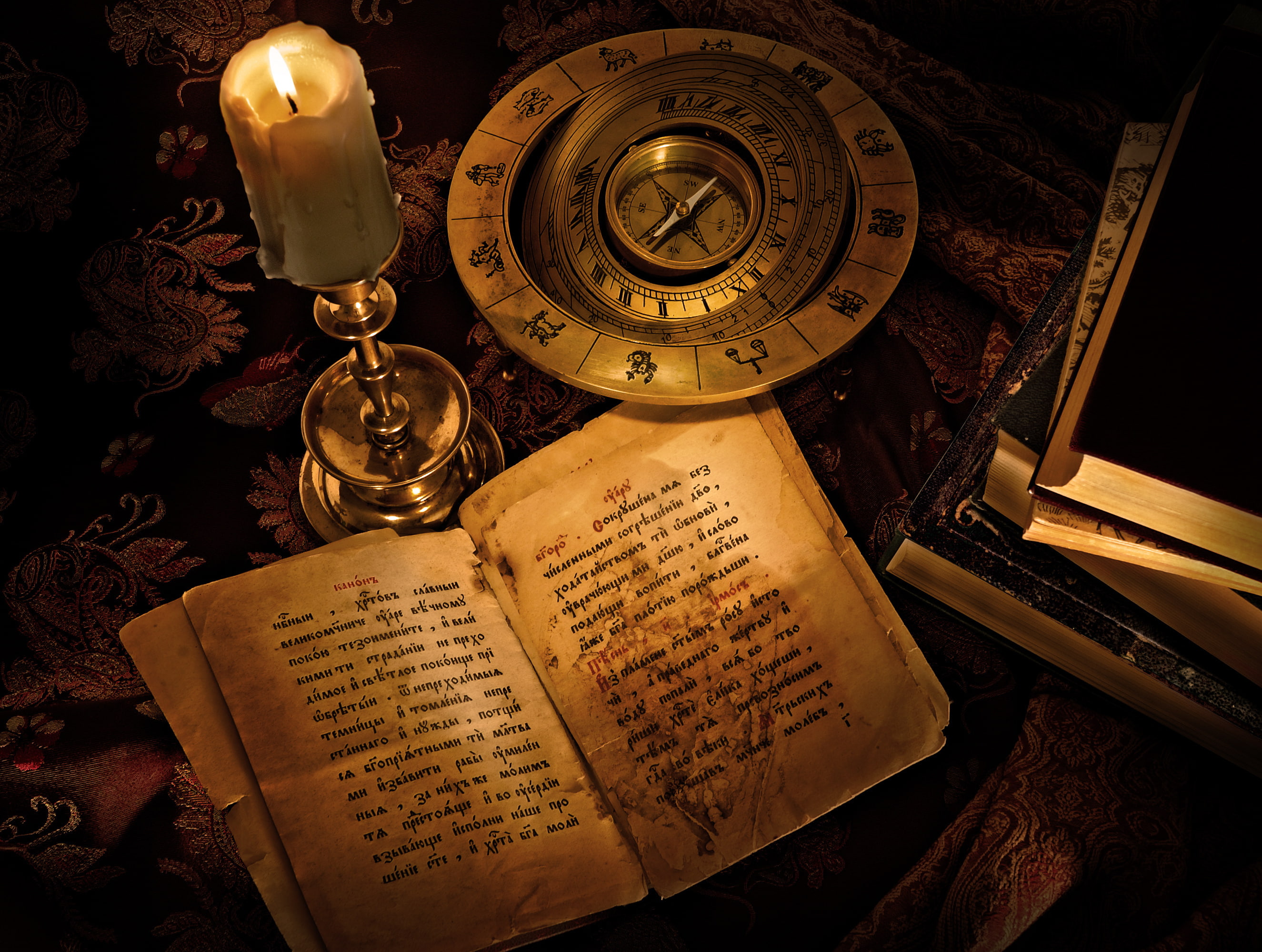 publication, high angle view, western script, close-up, page, black background, the past, still life, communication, open, Zodiac, indoors, paper, 2K, HD Wallpaper