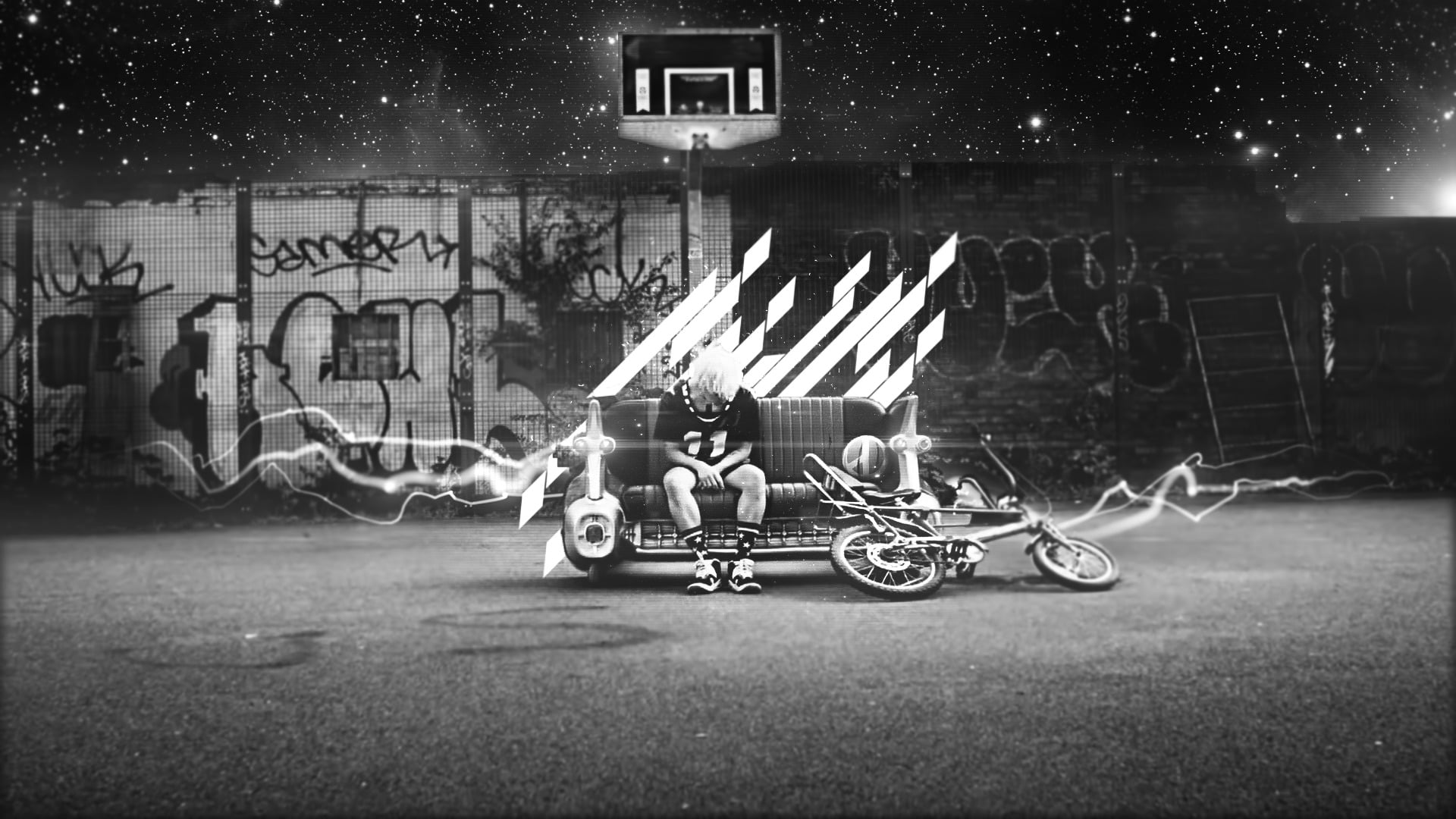 mode of transportation, people, building, transportation, BIGBANG, built structure, G-Dragon, leisure activity, sofa, real people, monochrome, 1080P, graffiti, HD Wallpaper