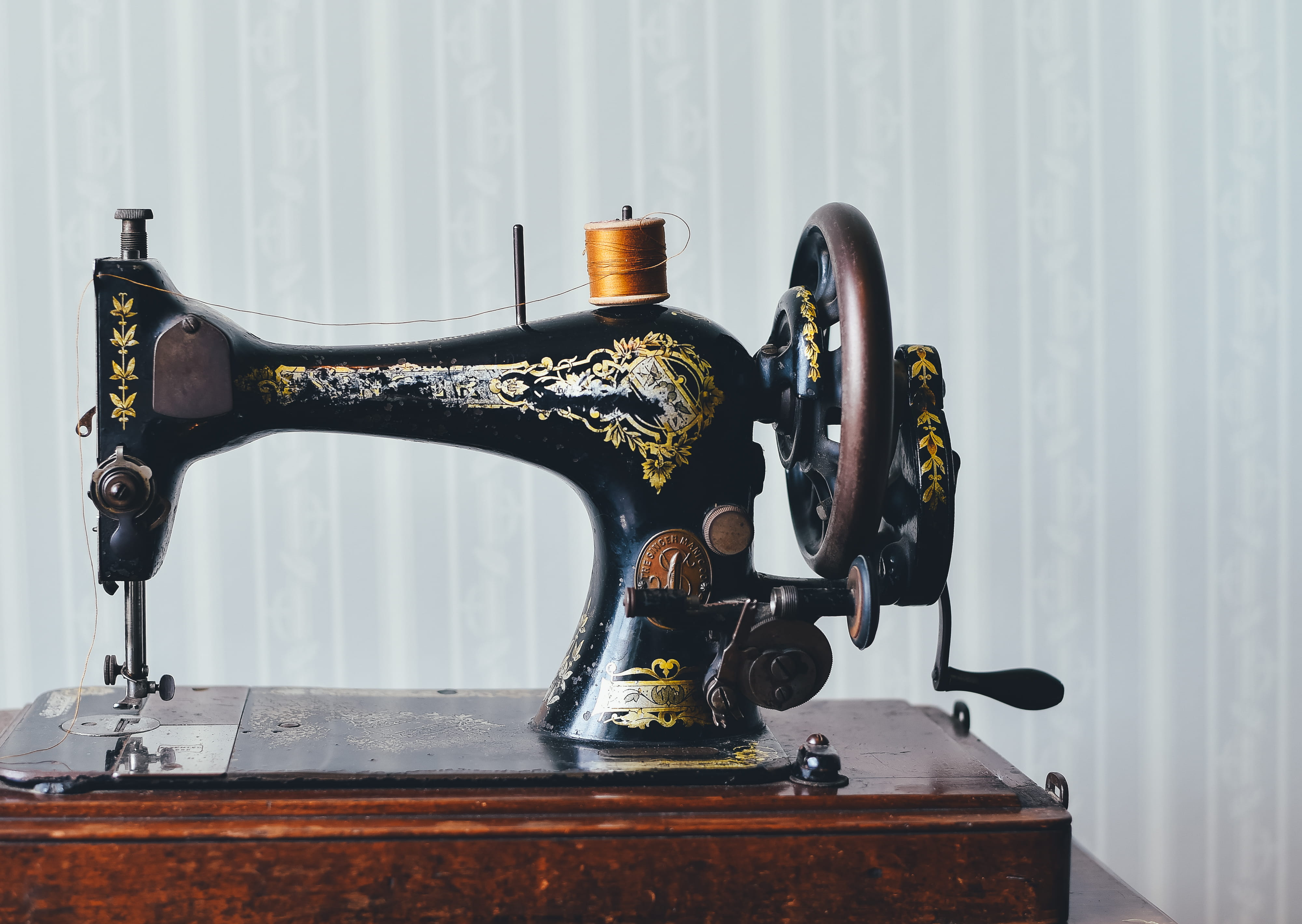 machine, material, black, retro Styled, turntable, black and yellow, vintage, technology, sewing, yellow, telephone, still life, gramophone, wheel, close-up, HD Wallpaper