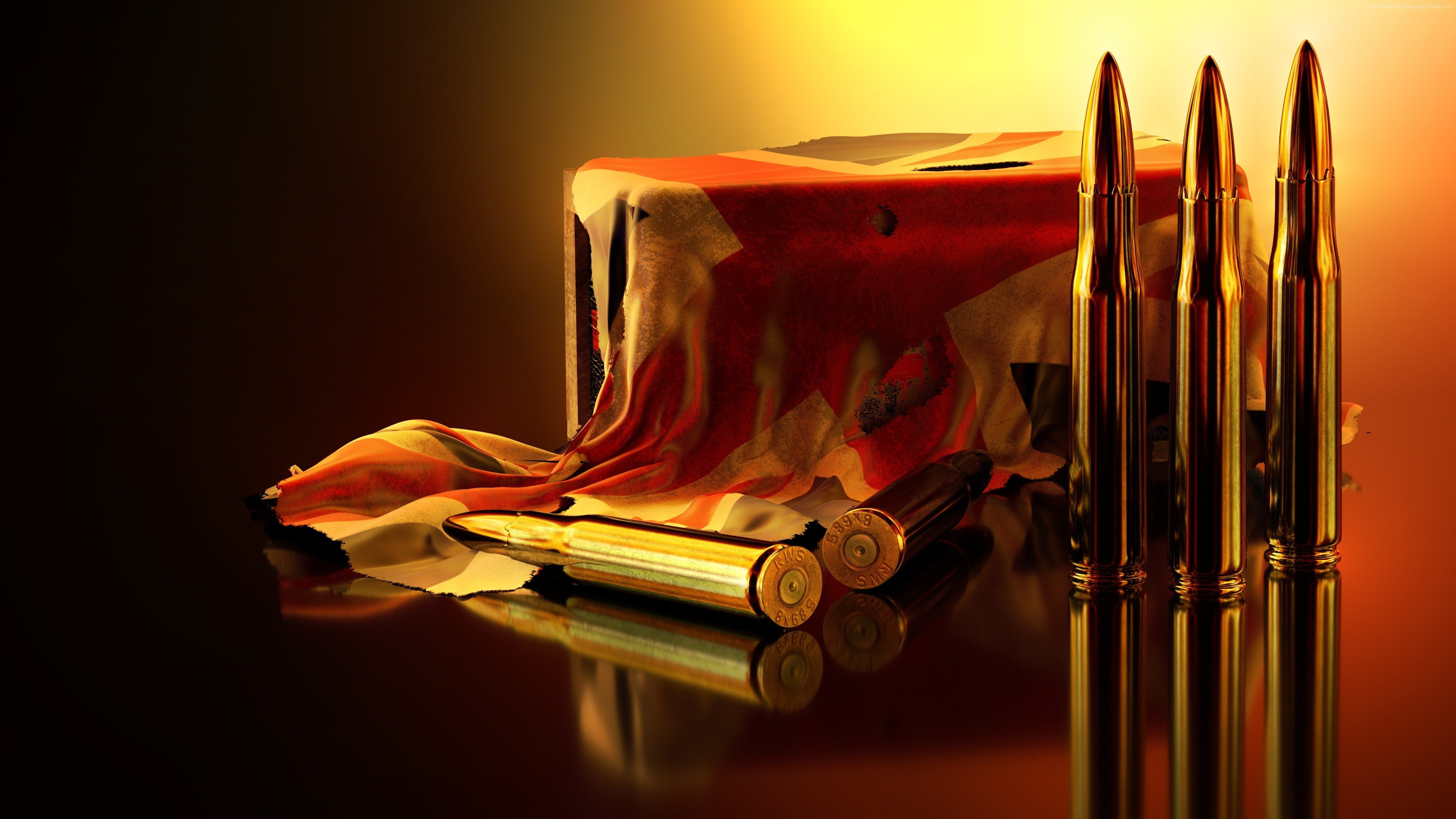colored background, trumpet, studio shot, bullets, 4k, musical instrument, no people, arts culture and entertainment, single object, indoors, still life, HD Wallpaper