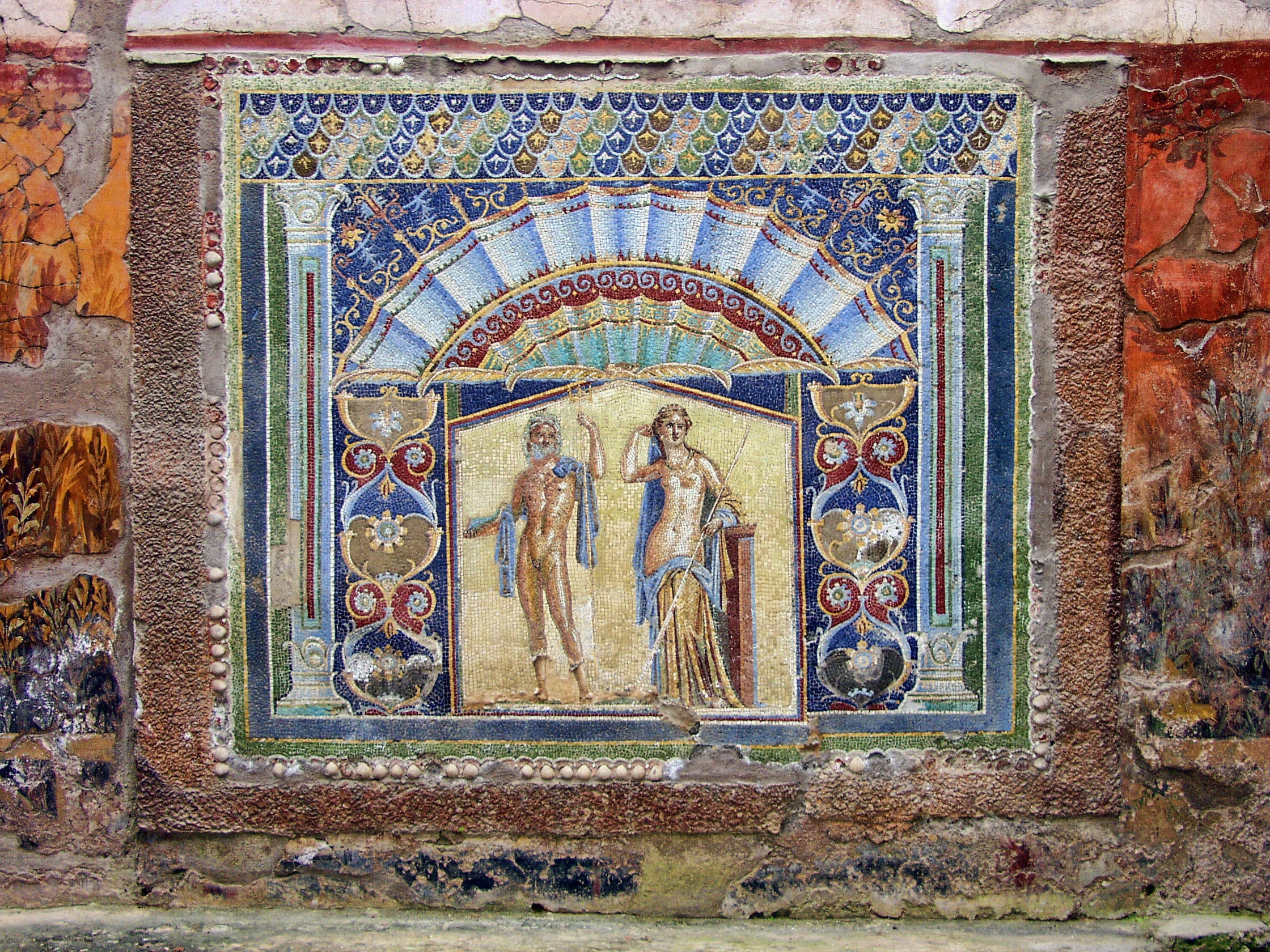 indoors, place of worship, heritage, vesuvius, built structure, ancient, sculpture, italy, architecture, belief, mural, 1080P, historical, no people, religion, HD Wallpaper