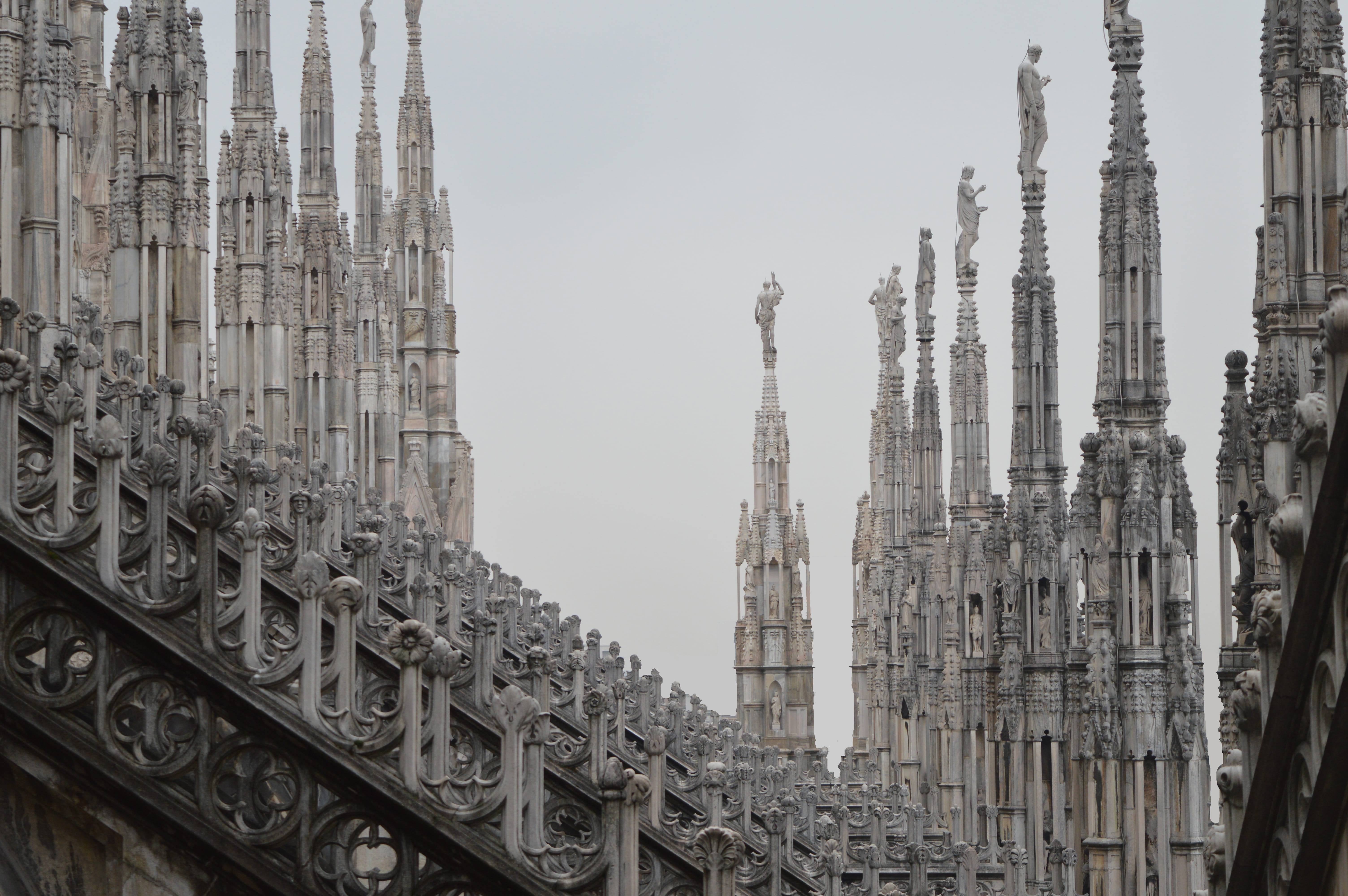 travel, italy, belief, gothic style, ancient civilization, built structure, tourism, milano, architectural column, building exterior, outdoors, sky, 5K, HD Wallpaper