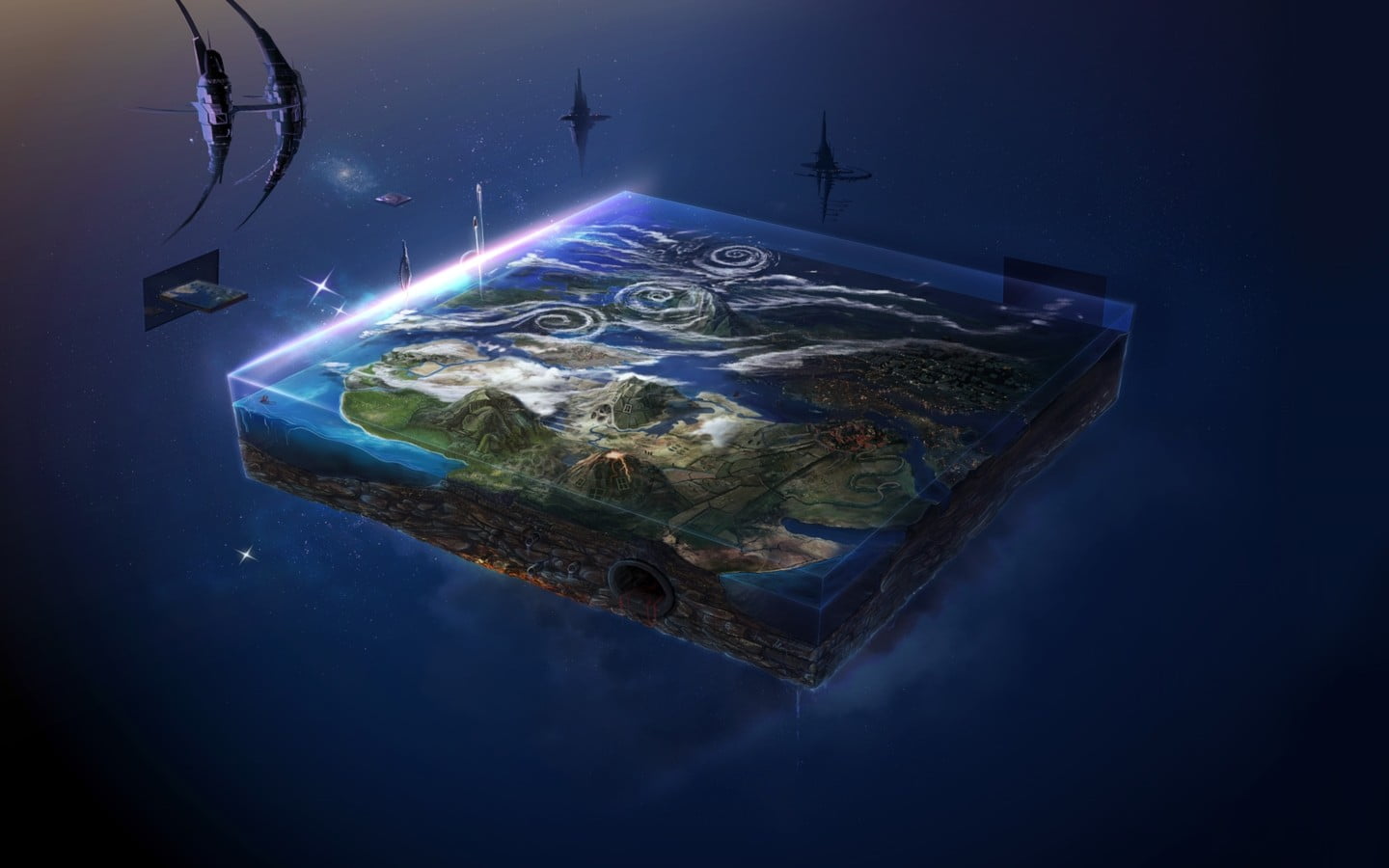 sky, creativity, night, illuminated, surreal, nature, blue, sphere, 720P, science fiction, social issues, communication, cube, space, crust, magic, technology, HD Wallpaper
