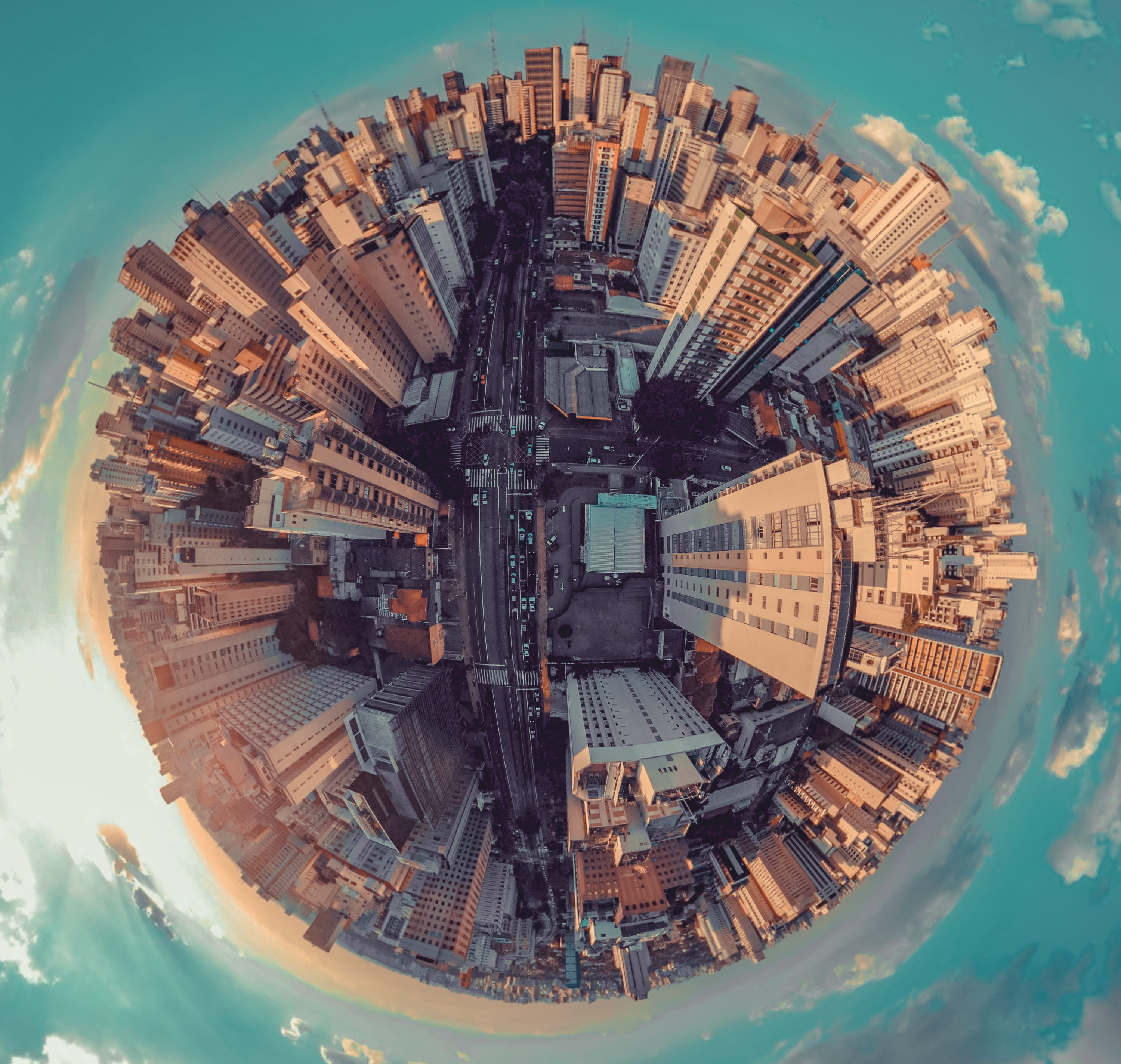 warp, panoramic, building, downtown District, skyscraper, planet - Space, 2K, avenida9dejulho, ball, fish, downtown, eye, djispark, business, construction Industry, HD Wallpaper