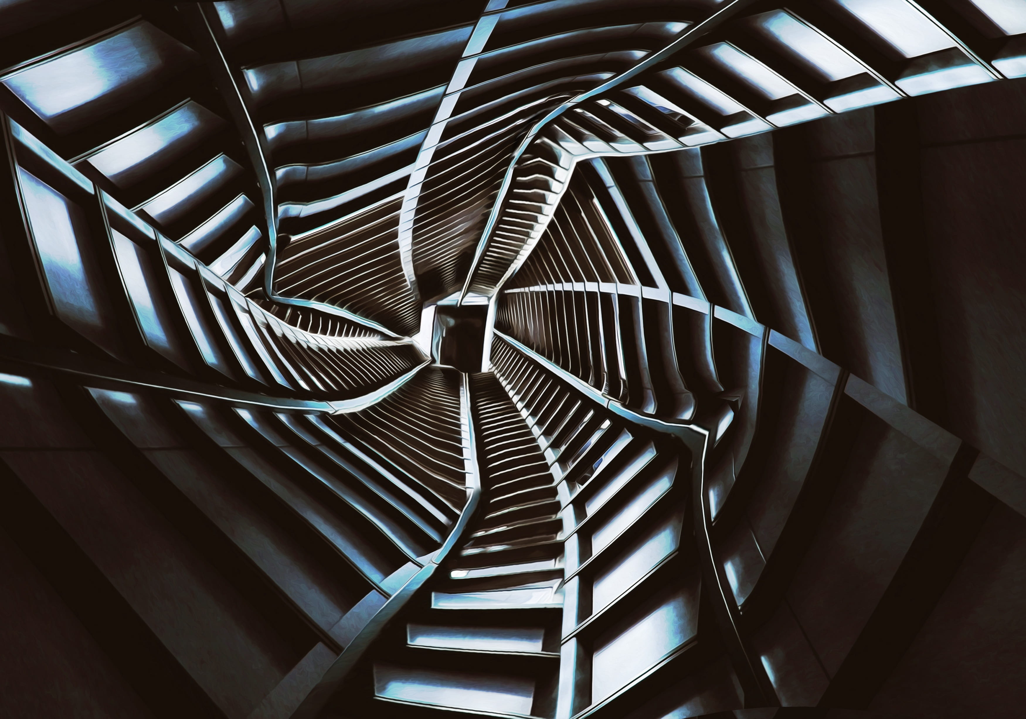 futuristic, low, architecture, angle, doorway, tunnel, texture, backdrop, warp, spiral, modern, space, space ship, no people, portal, photography, 3d, metal, HD Wallpaper