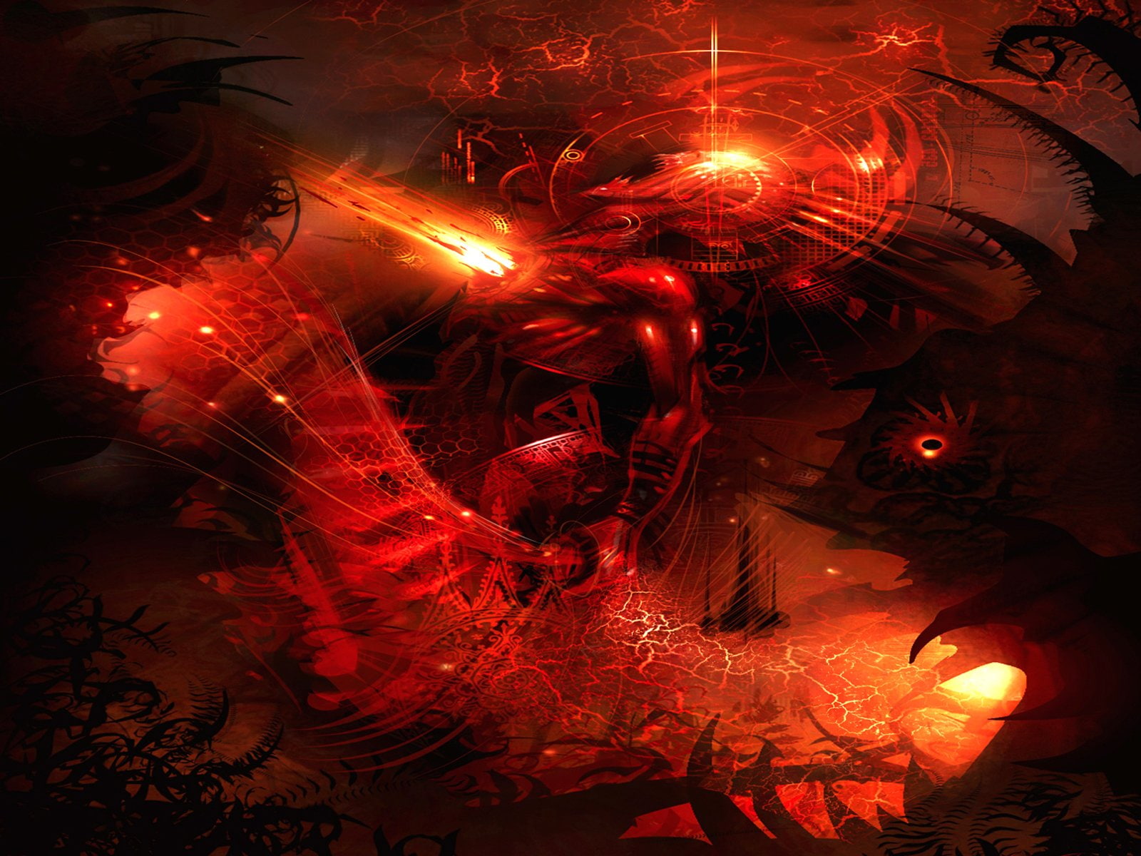 Abstract, 720P, anime, red, Warped Reality, Sci Fi, character, Cosmic Battle, HD Wallpaper