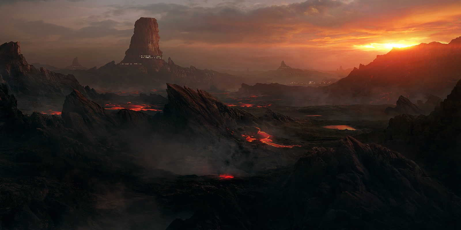 landscape, dark, artwork, concept art, apocalyptic, Andree Wallin, 720P, fantasy art, futuristic, HD Wallpaper