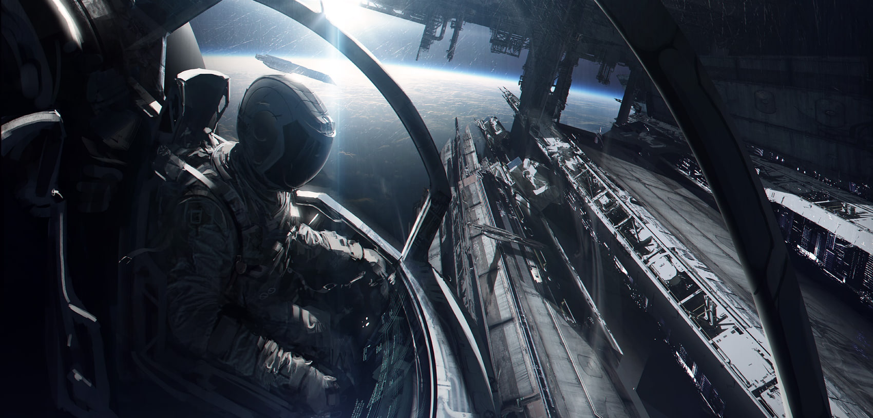 day, 720P, digital art, Andree Wallin, glass - material, Concept Art, control, artwork, real people, clothing, nature, car interior, land vehicle, astronaut, HD Wallpaper