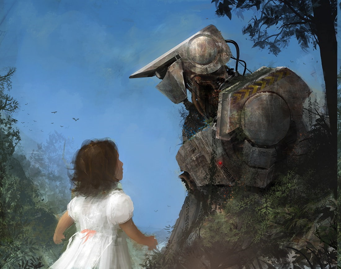 480P, child, tree, three quarter length, childhood, sky, standing, adult, lifestyles, nature, girls, one person, females, andree wallin robot women trees birds artwork digital art fantasy art concept art, HD Wallpaper