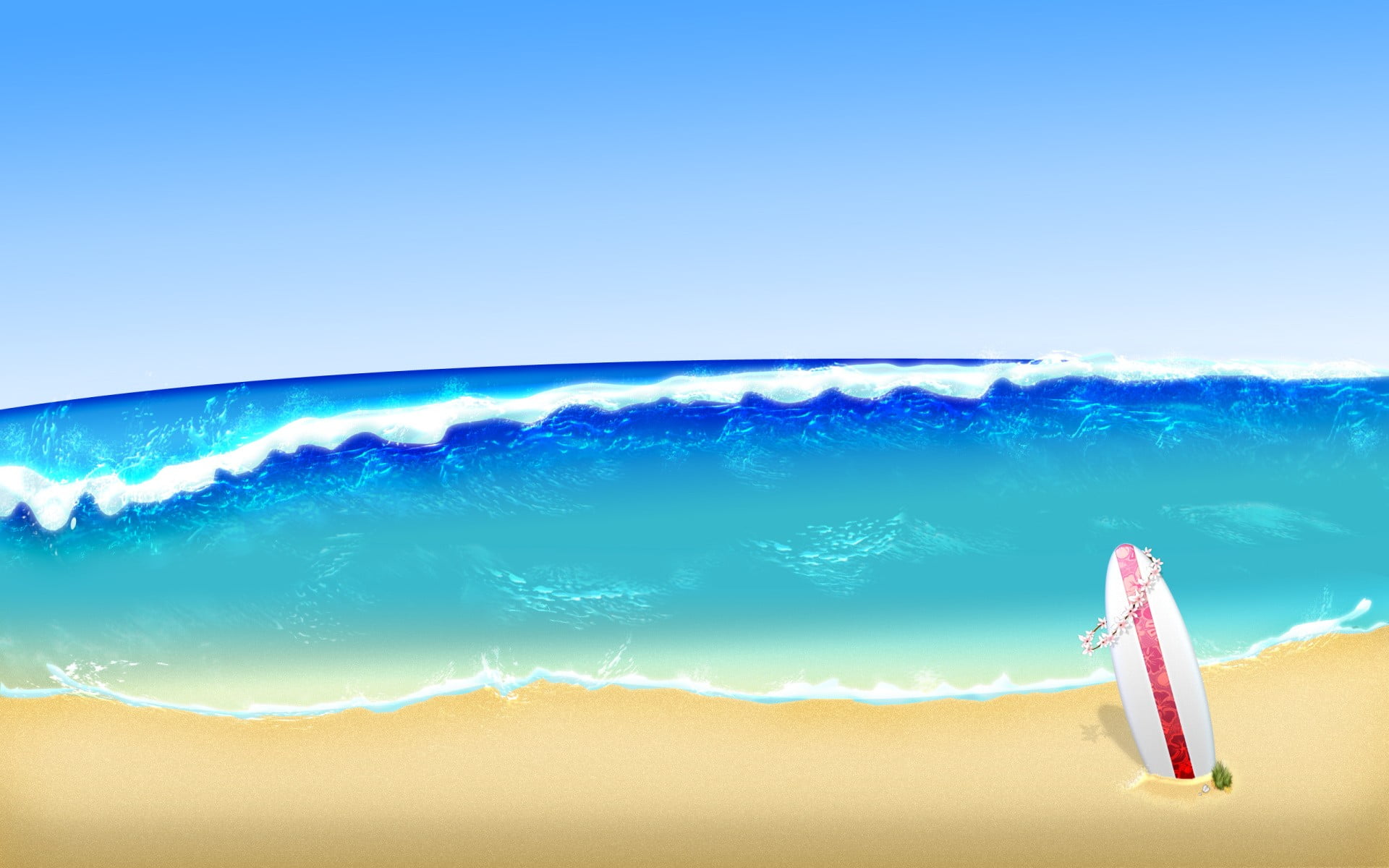 sea, white, waves, nature, copy space, near, turquoise colored, water, beauty in nature, artwork, clear sky, land, illustration, sky, day, outdoors, tranquility, HD Wallpaper