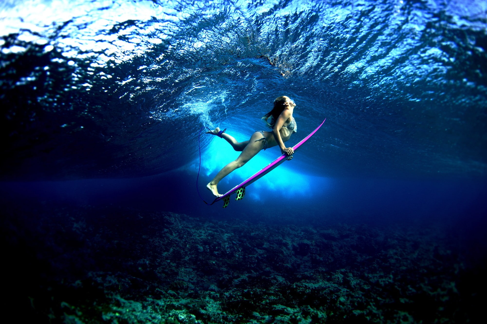1080P, surfers, underwater, women, sea, waves, surfboards, water, HD Wallpaper
