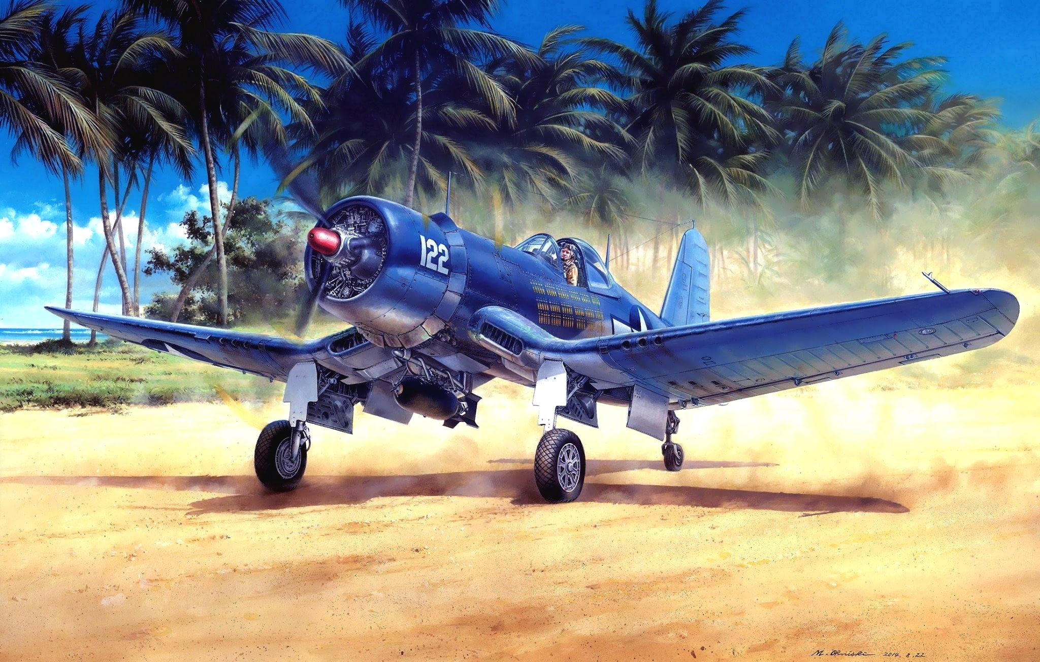 piston, 1080P, painting, WW2, Chance Vought, fighter, US NAVY, USMC, F4U-1A Corsair, HD Wallpaper