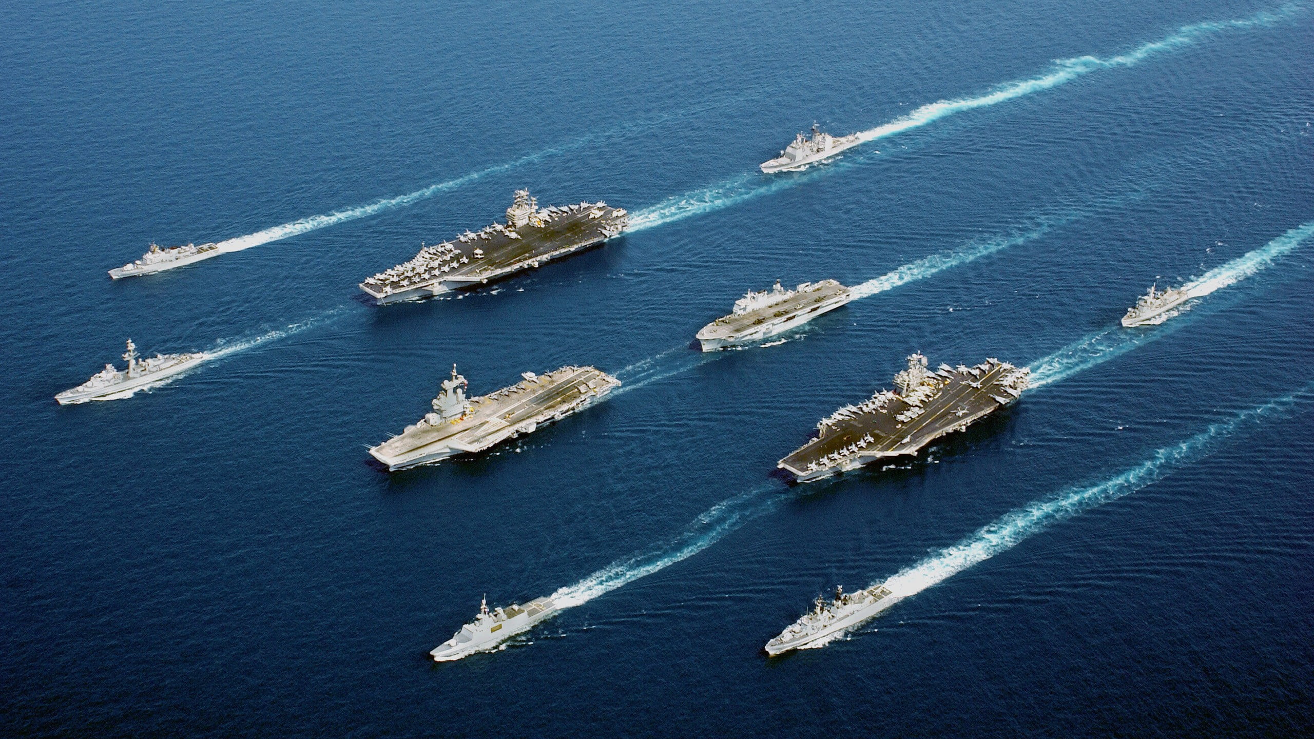 motion, business, no people, warship, navy, ship, mode of transportation, military, on the move, sea, aerial view, transportation, nature, high angle view, HD Wallpaper
