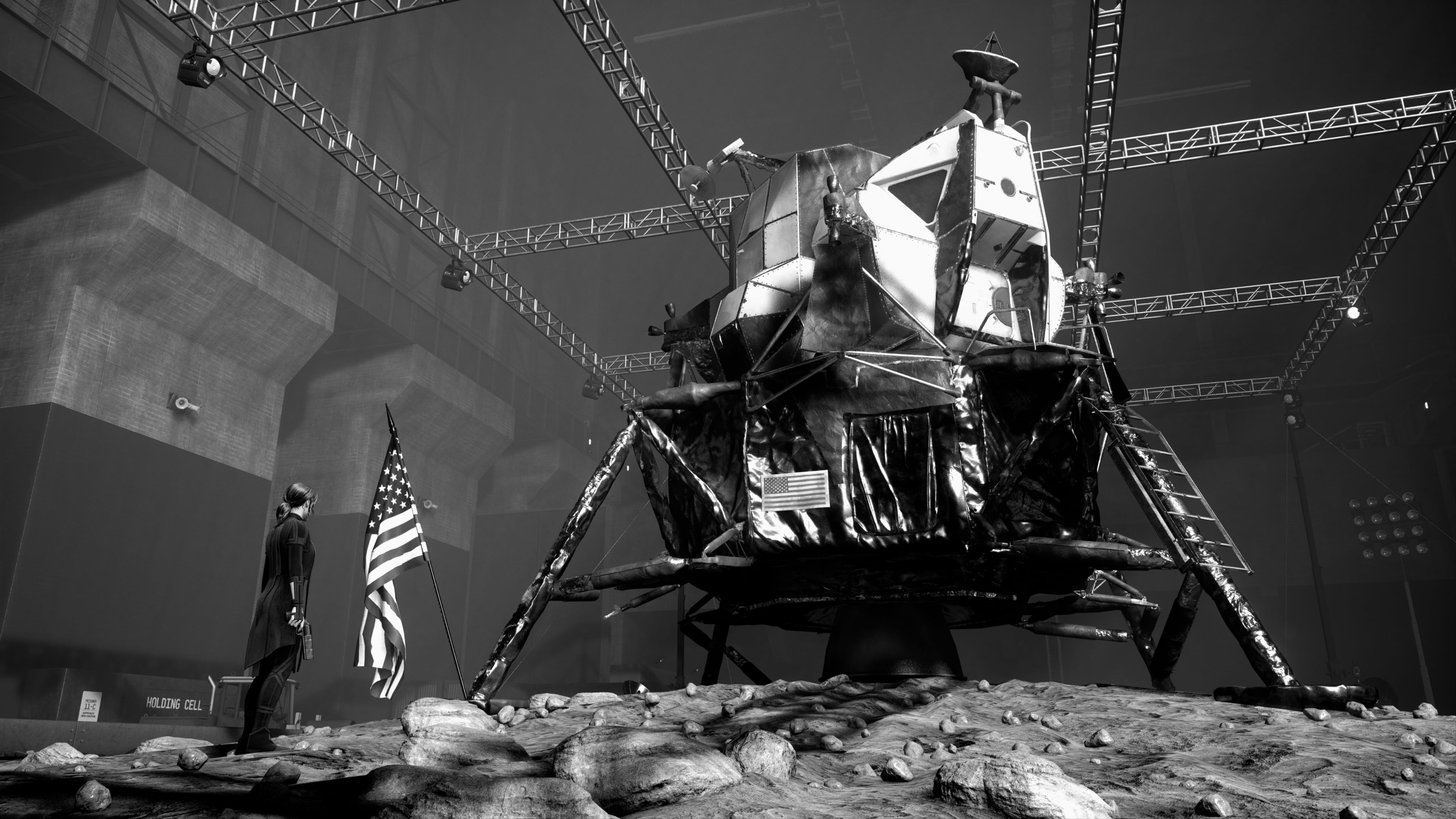 Control 2019 PC Game, 4K, Control, Lunar lander, American flag, HD Wallpaper