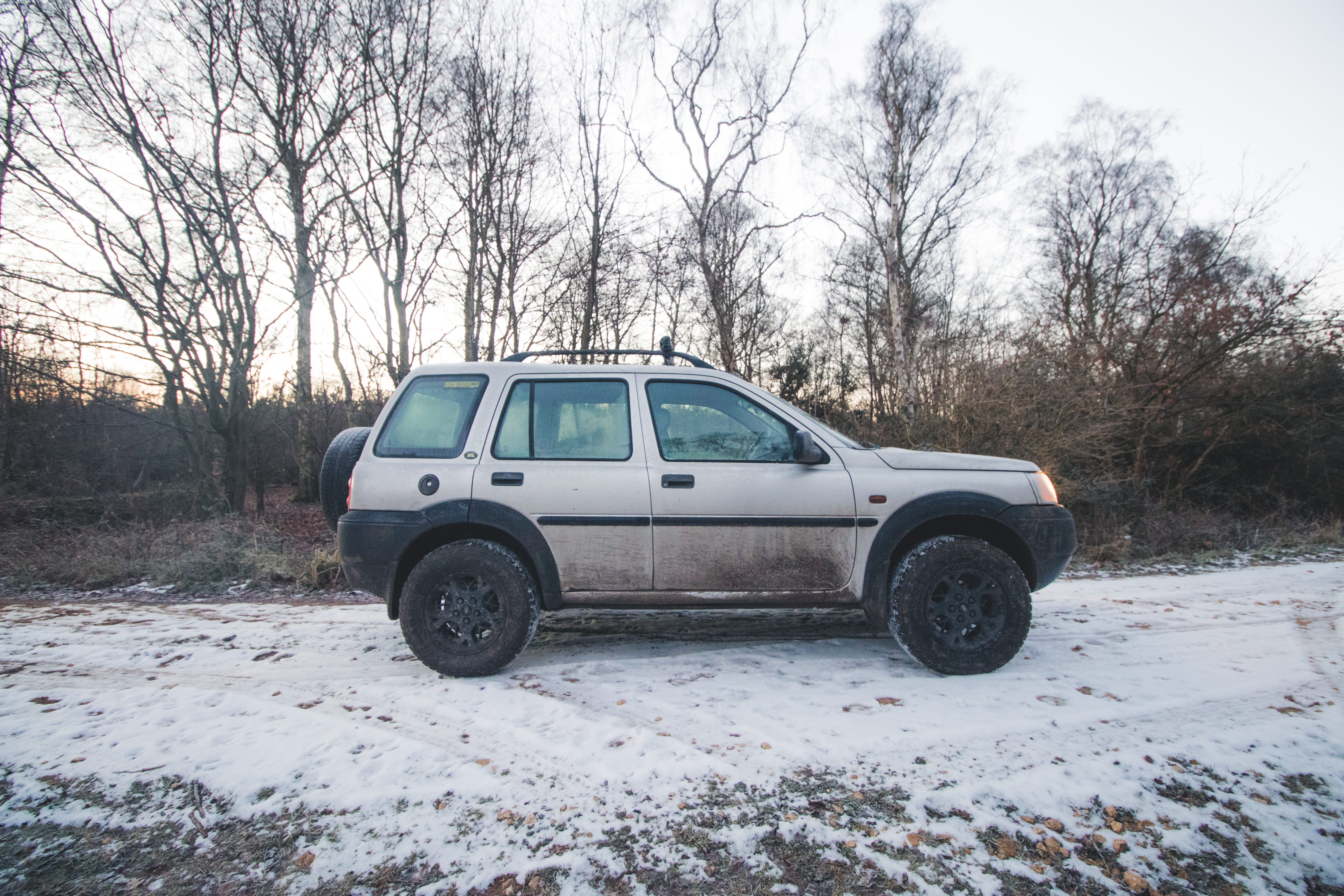 machine, motor vehicle, bare tree, cold temperature, land, 5K, suv, winter, lander, spoke, tree, field, snow, no people, transportation, mode of transportation, HD Wallpaper