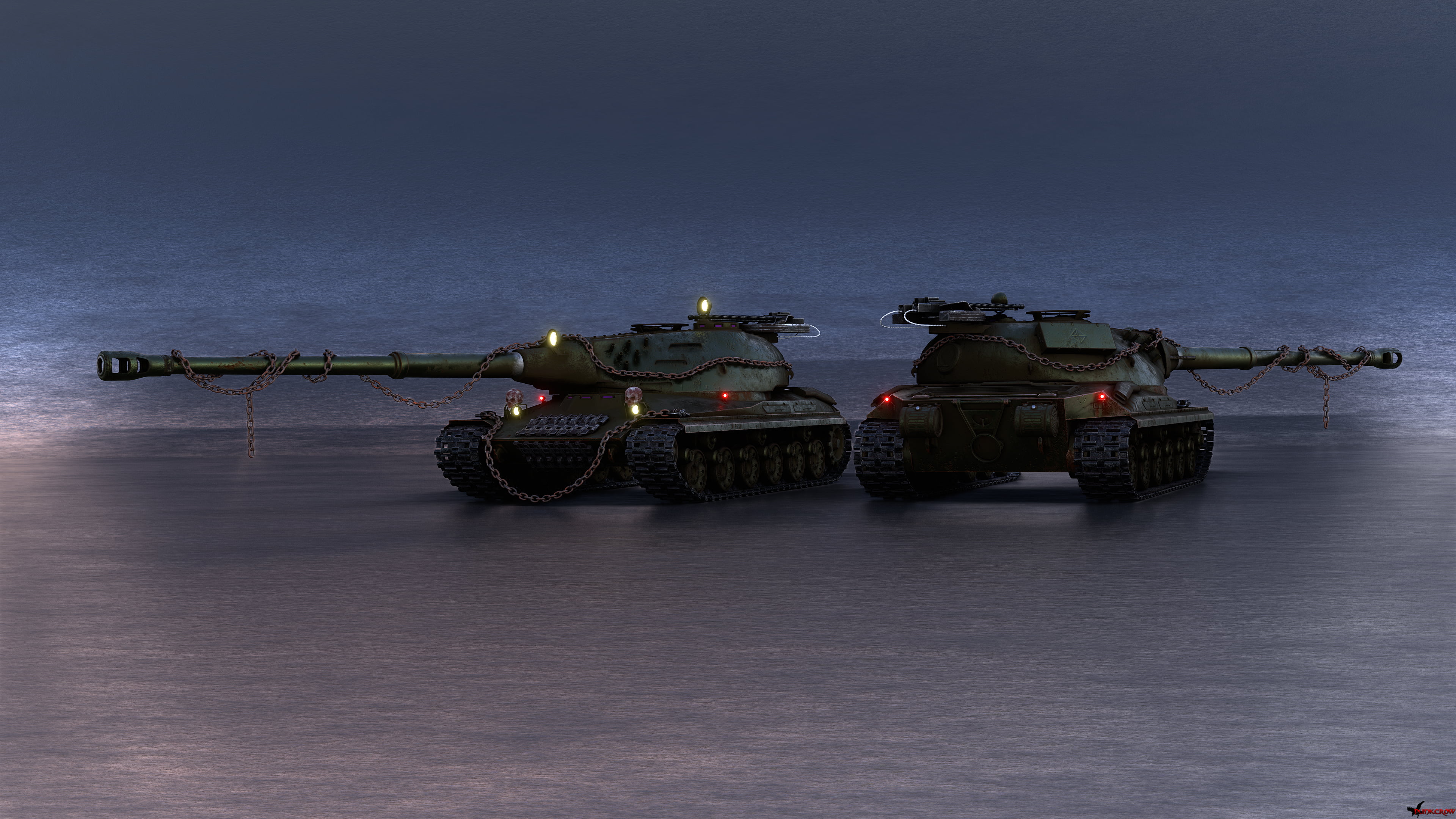 rust, chains, fictional, World War II, tank, 60TP, digital art, skull, 3D, lights, 4K, CGI, HD Wallpaper