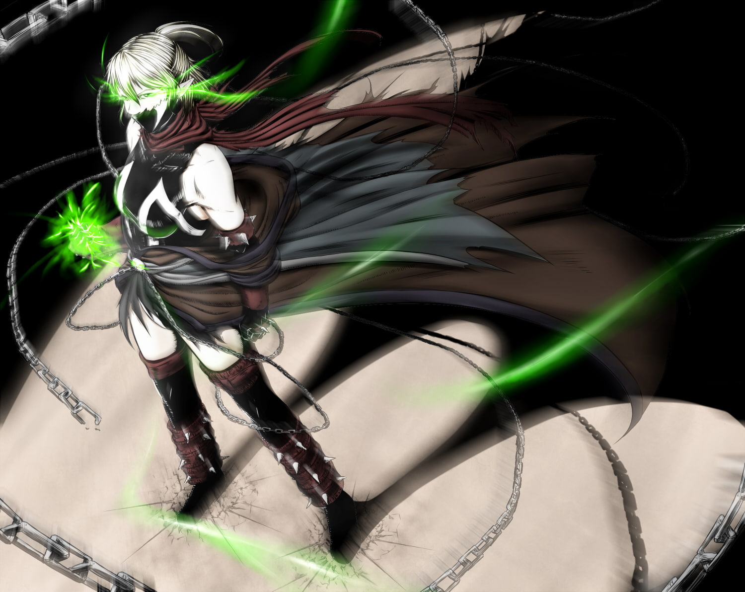 720P, thighhighs, short, hair, cape, parsee, green, touhou, elbow, mizuhashi, chain, cosplay, simmons, mask, spawn, gloves, scarf, parody, eyes, HD Wallpaper