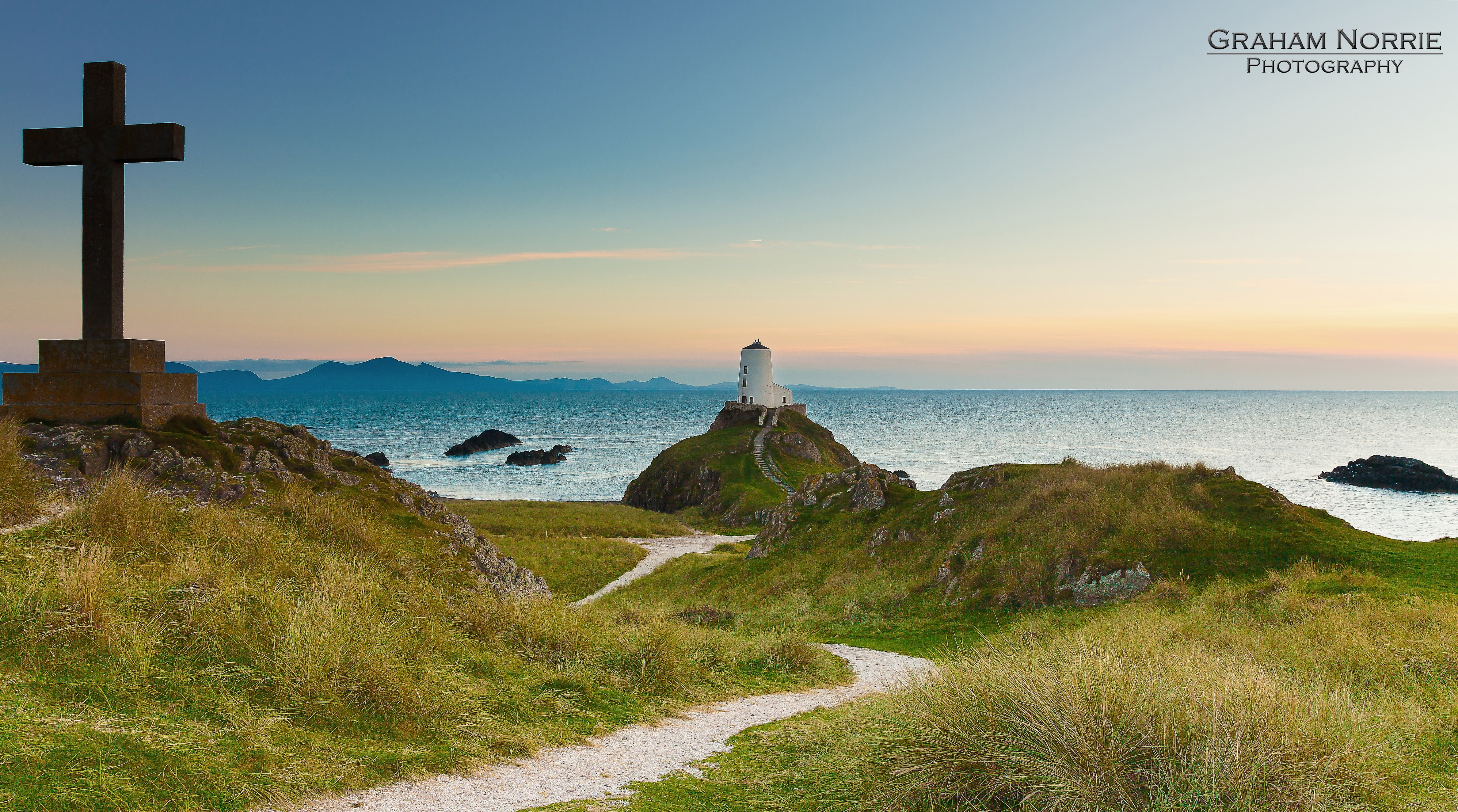 tranquil scene, llanddwyn, Island, North Wales, sky, horizon, guidance, plants, Lighthouse, scenics - nature, 5K, plant, Europe, sunset, sea, beauty in nature, HD Wallpaper