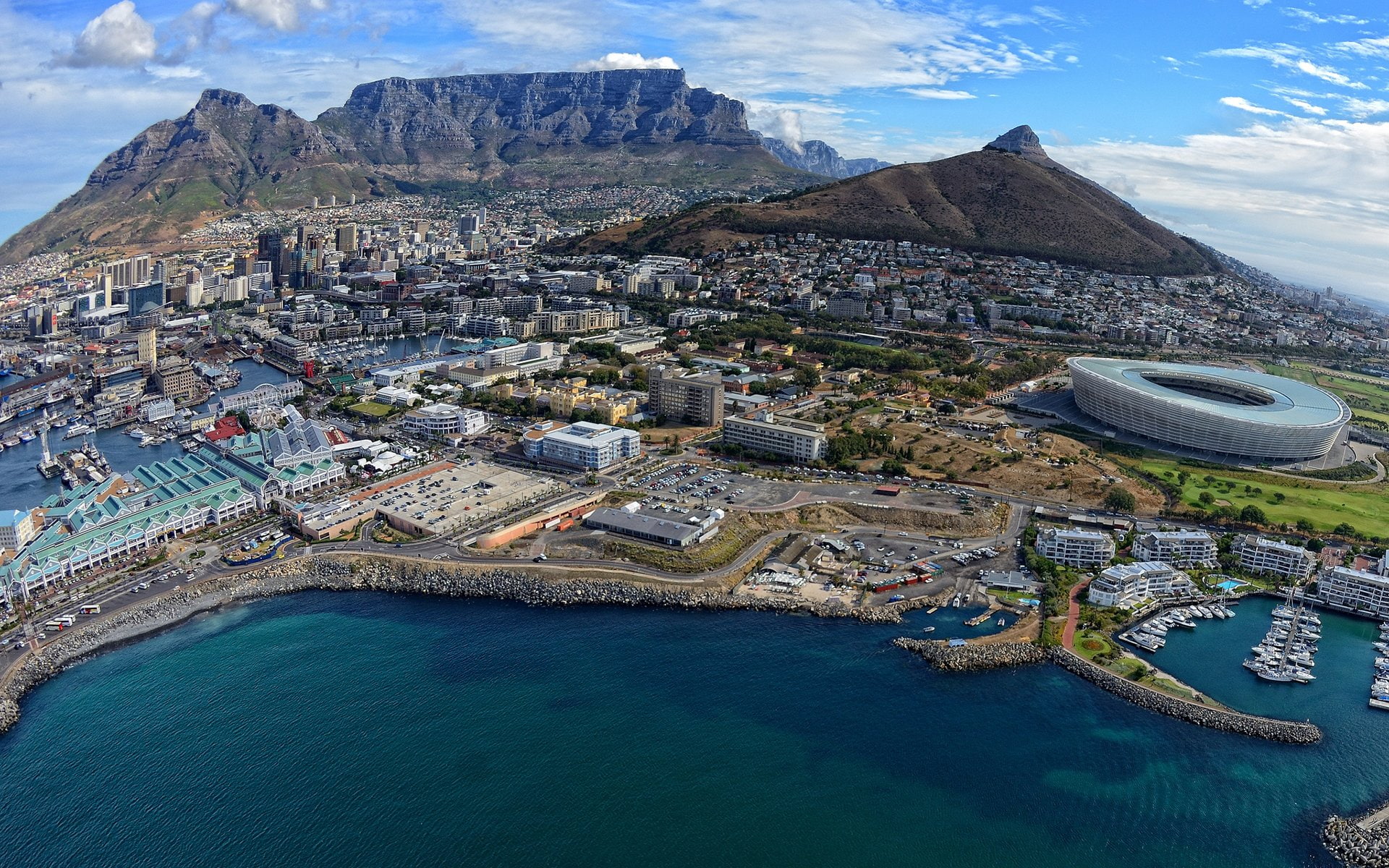 South Africa, no people, outdoors, mountain, day, high angle view, Cityscape, building, travel, Cape Town, travel destinations, building exterior, city, HD Wallpaper