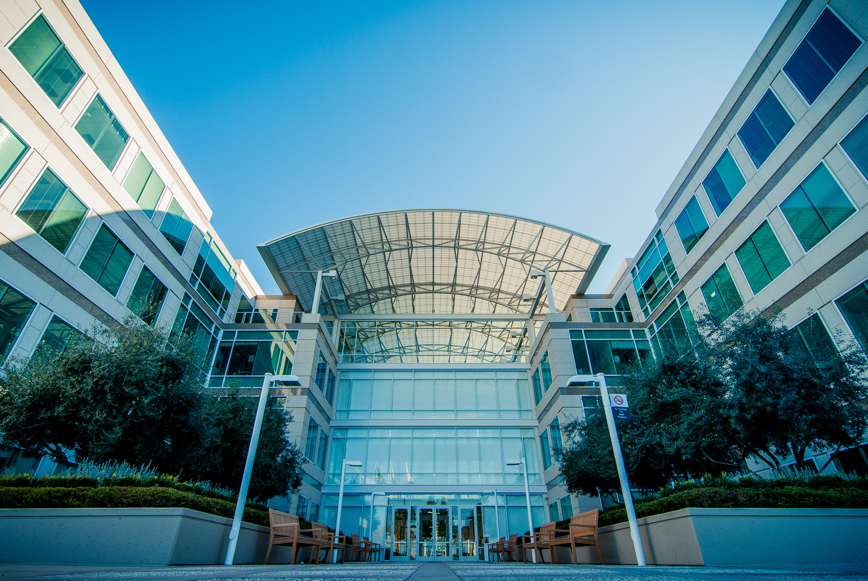 built structure, day, infinite loop 1, travel destinations, united states, reflection, sky, building, apple, office building exterior, architecture, city, HD Wallpaper